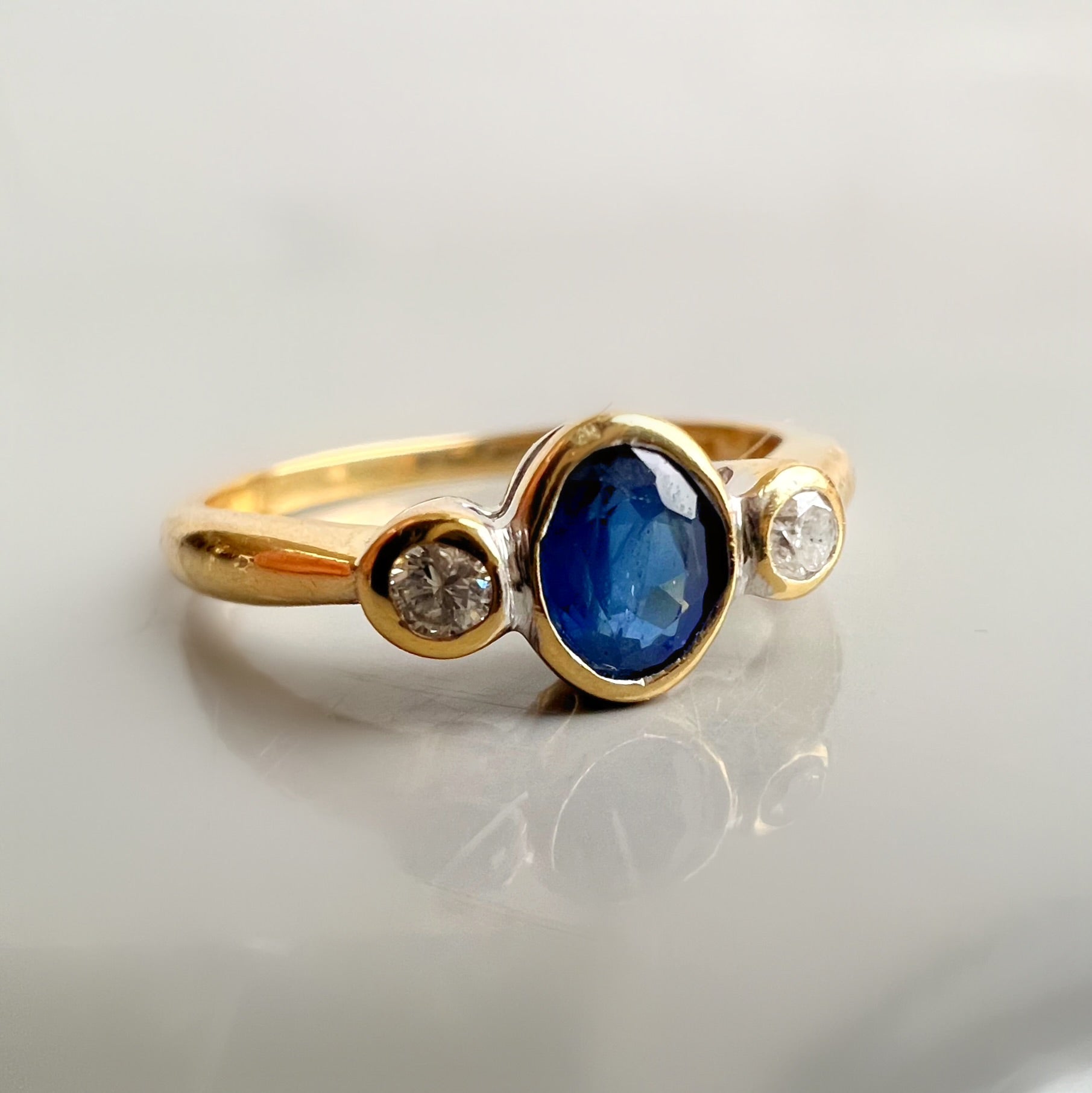 Antique Sapphire and Diamond 3 Stone Ring