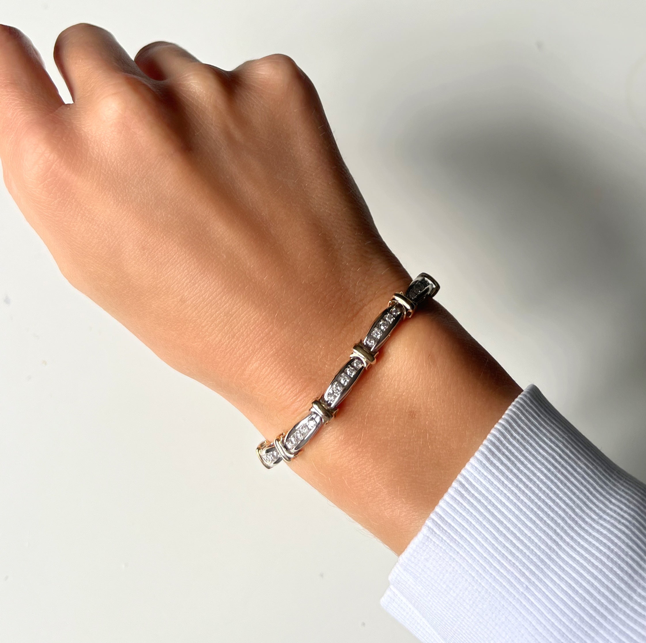Vintage 2.40ct Diamond and 10ct White and Yellow Gold Bracelet