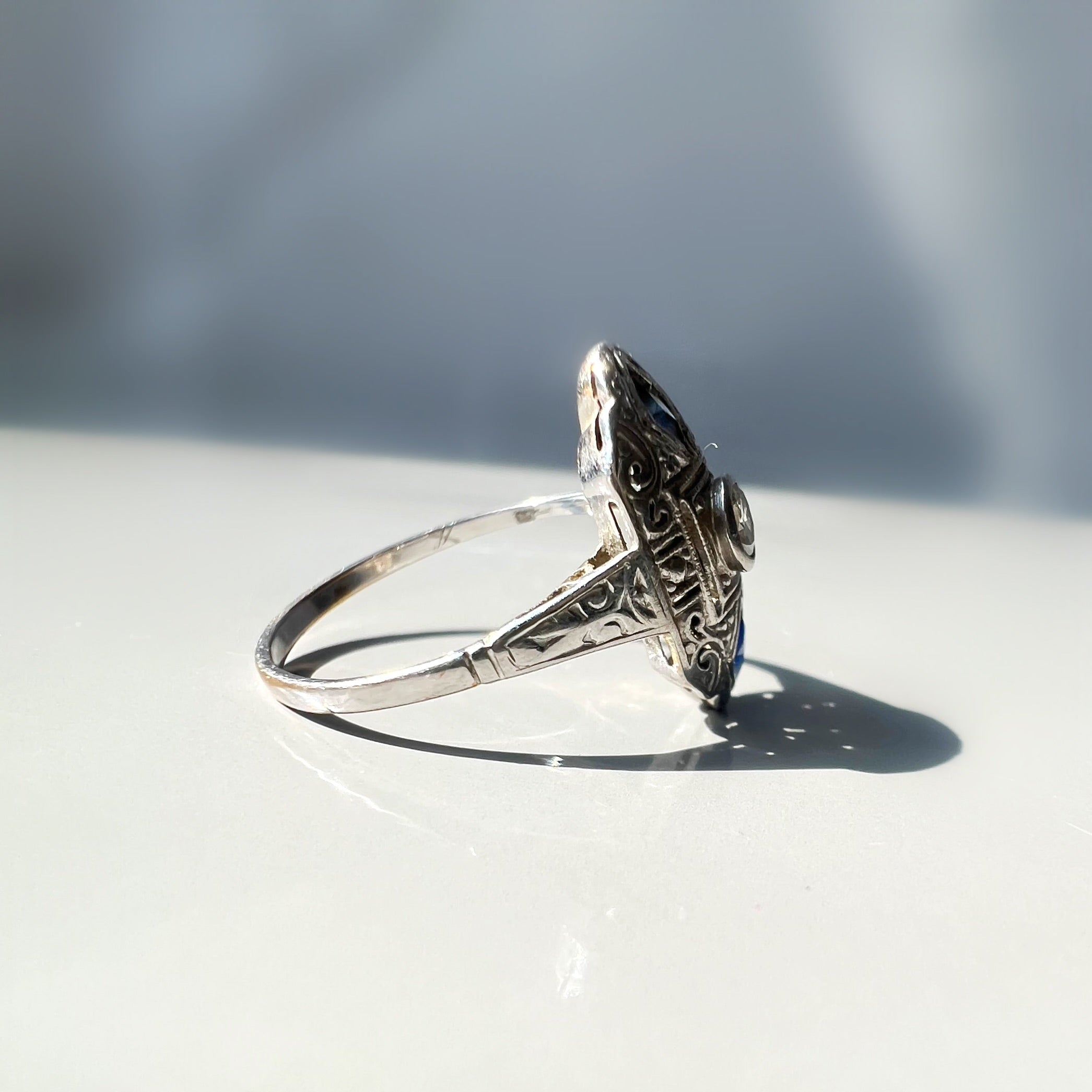 Art Deco Diamond and Sapphire Marquise Ring