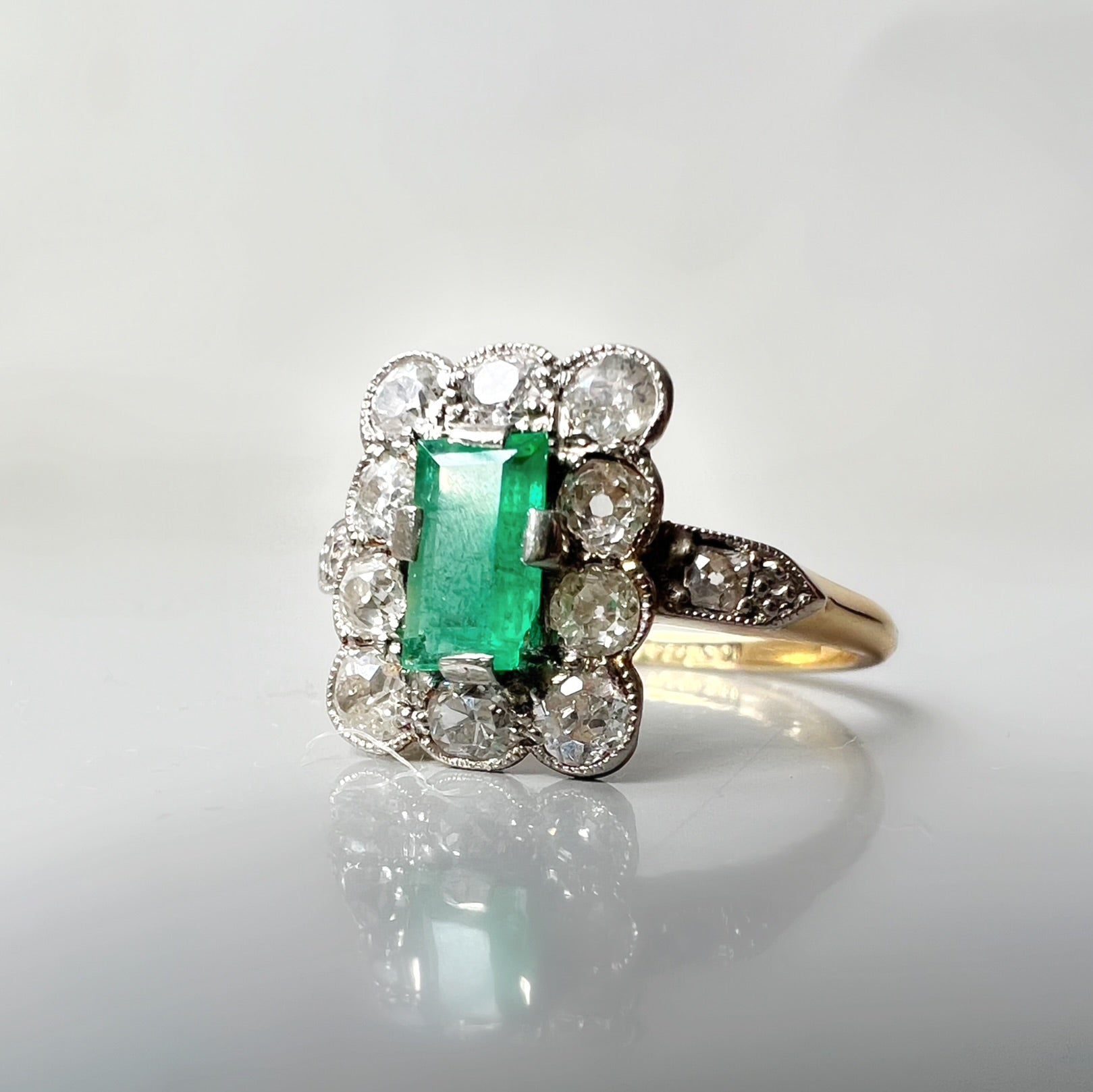Antique 0.75ct Emerald and Diamond Rectangular Ring
