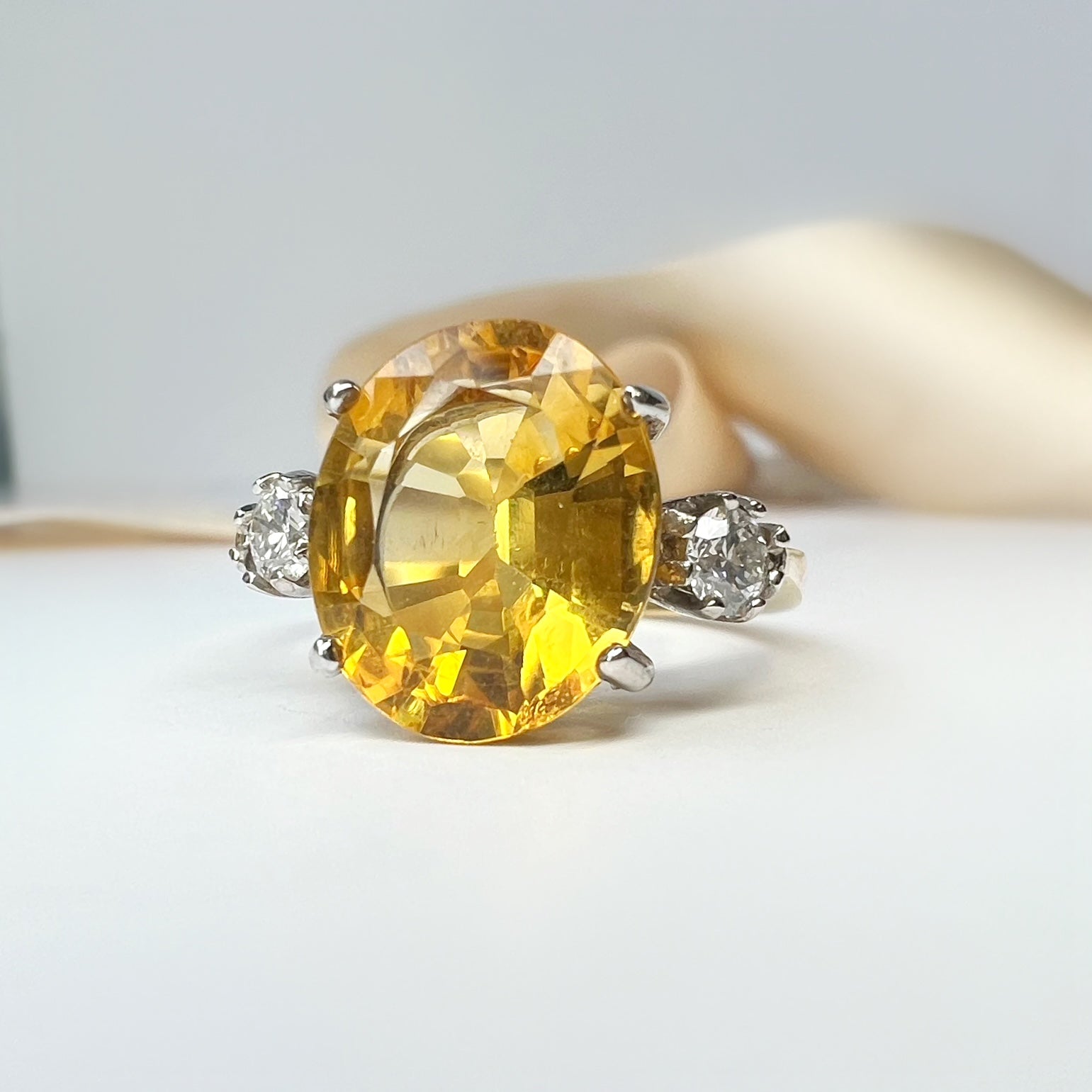 Citrine and Diamond 3 Stone Ring