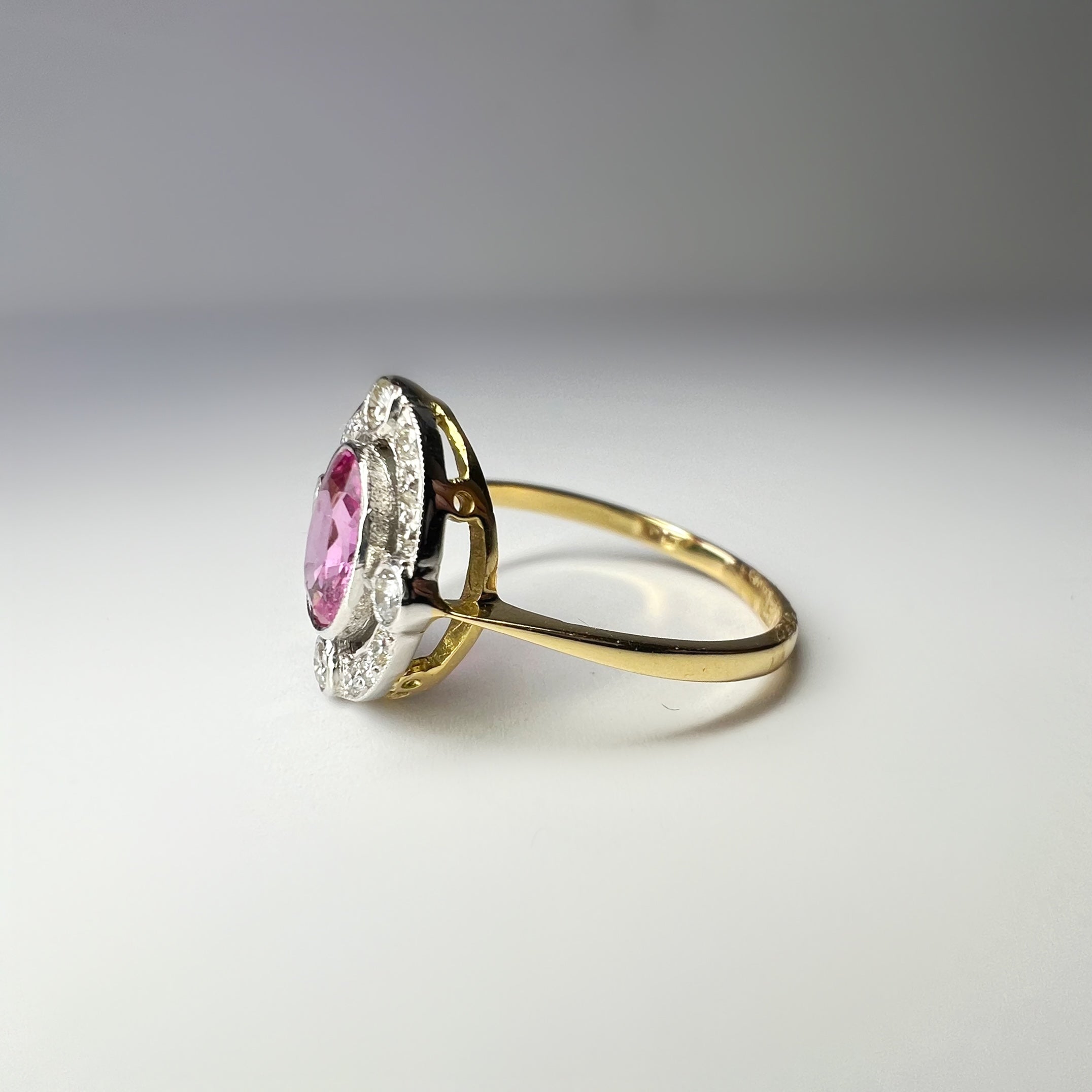 Art Deco Style Pink Sapphire and Diamond Target Ring