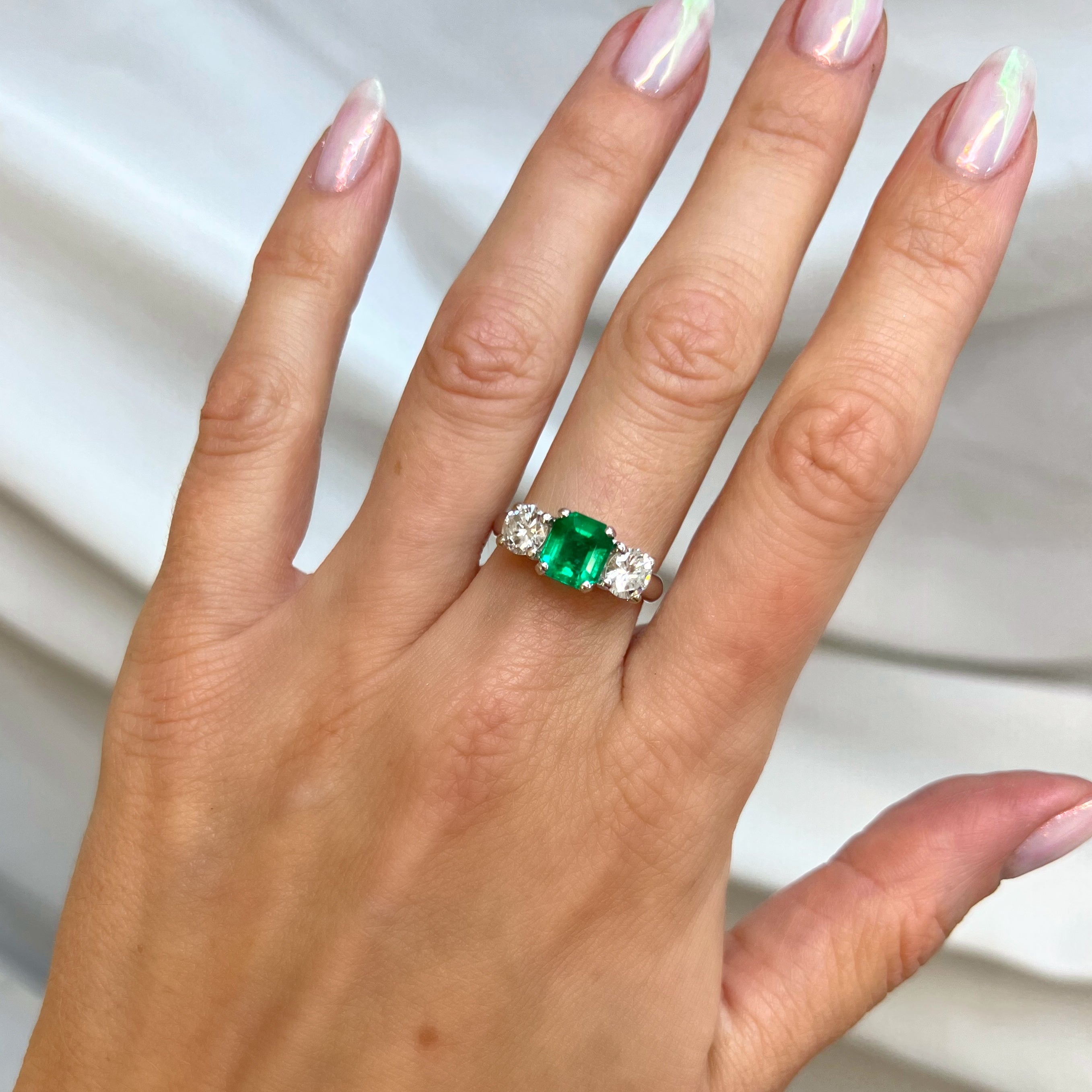 1.26ct Colombian Emerald and 1.02ct Diamond Trilogy Ring