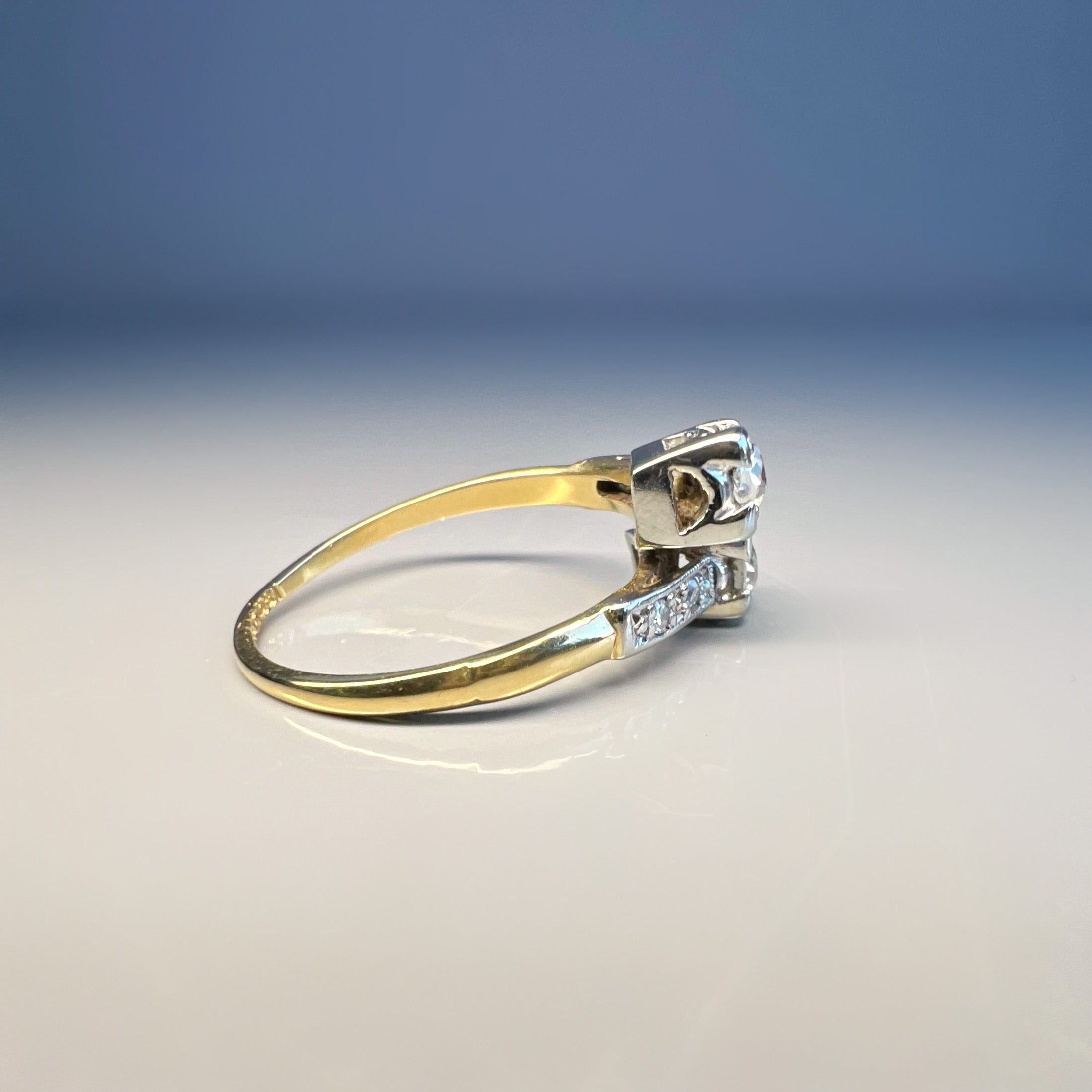 Antique 050ct Old Cut Diamond Cross Over Ring