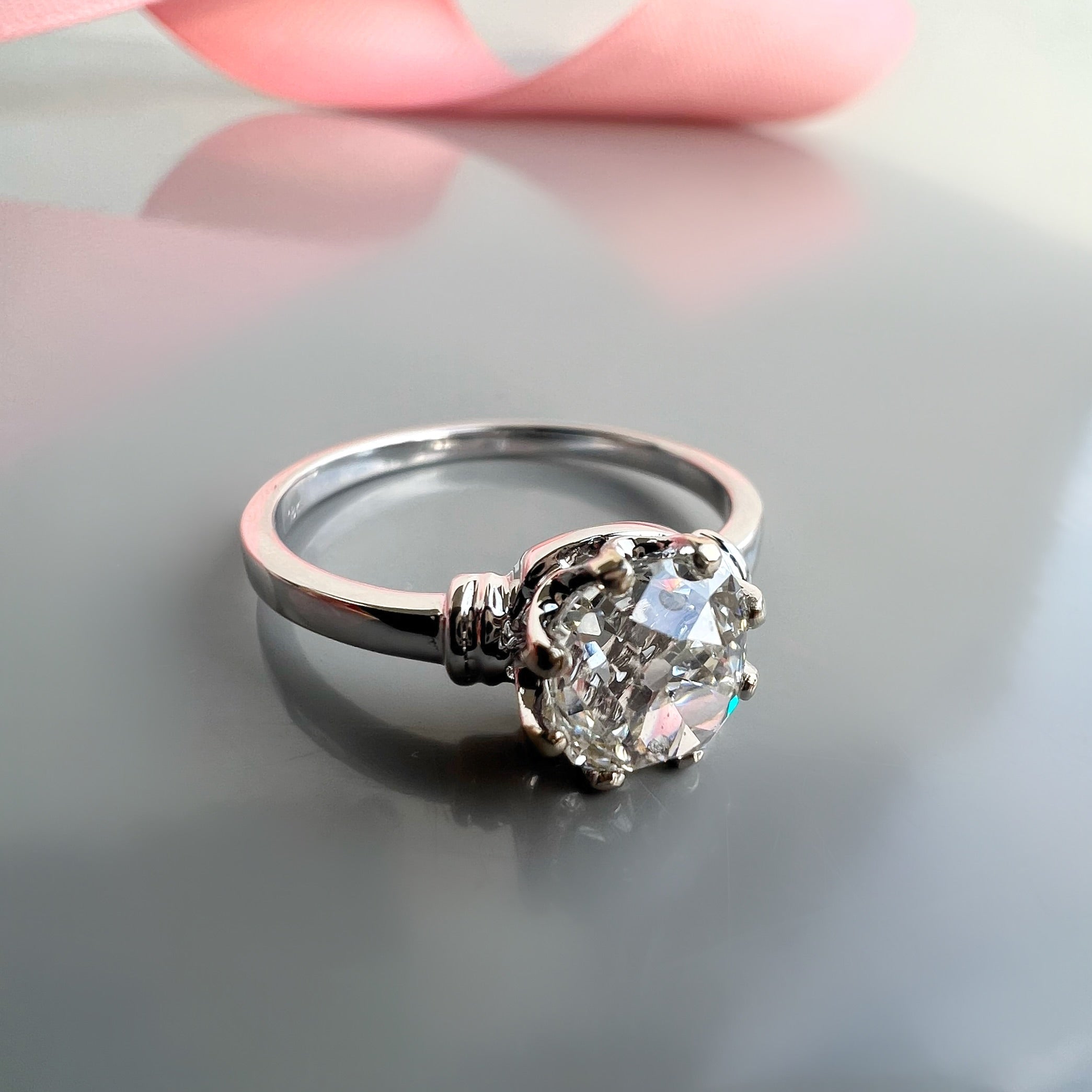 Re-Imagined Antique 1.38ct Old Cushion Cut Diamond, in 18ct White Gold