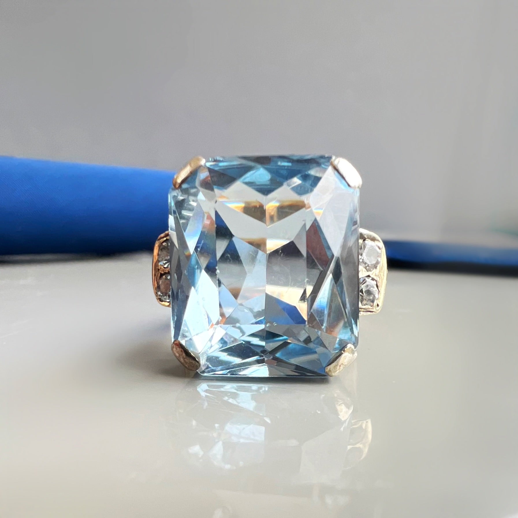 Synthetic Aquamarine and Diamond Dress Ring