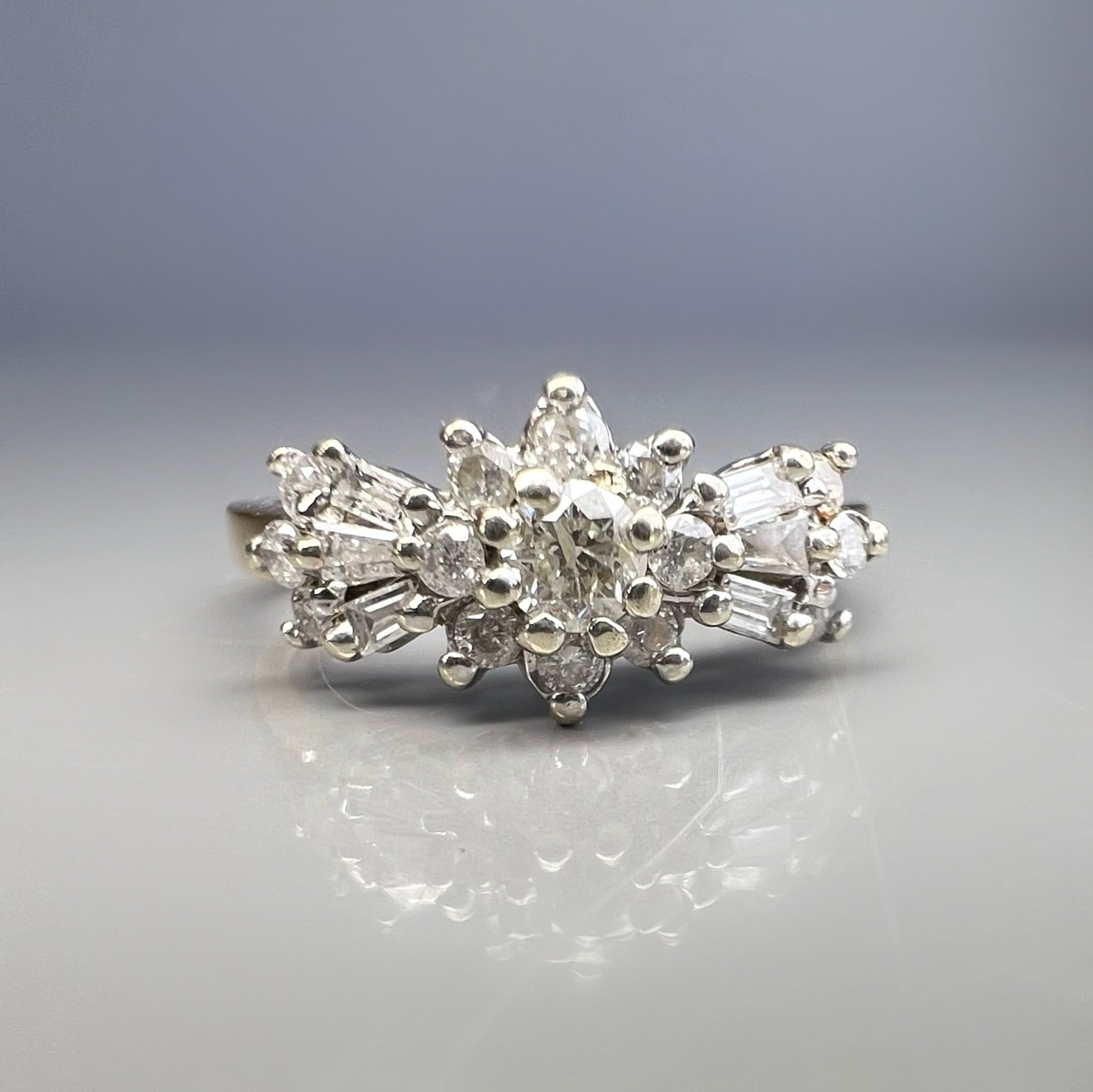 Vintage 0.55ct Diamond Baguette and Round Cut Bow Tie Ring