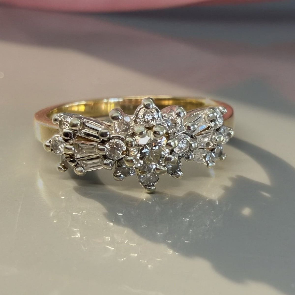 Vintage 0.55ct Diamond Baguette and Round Cut Bow Tie Ring