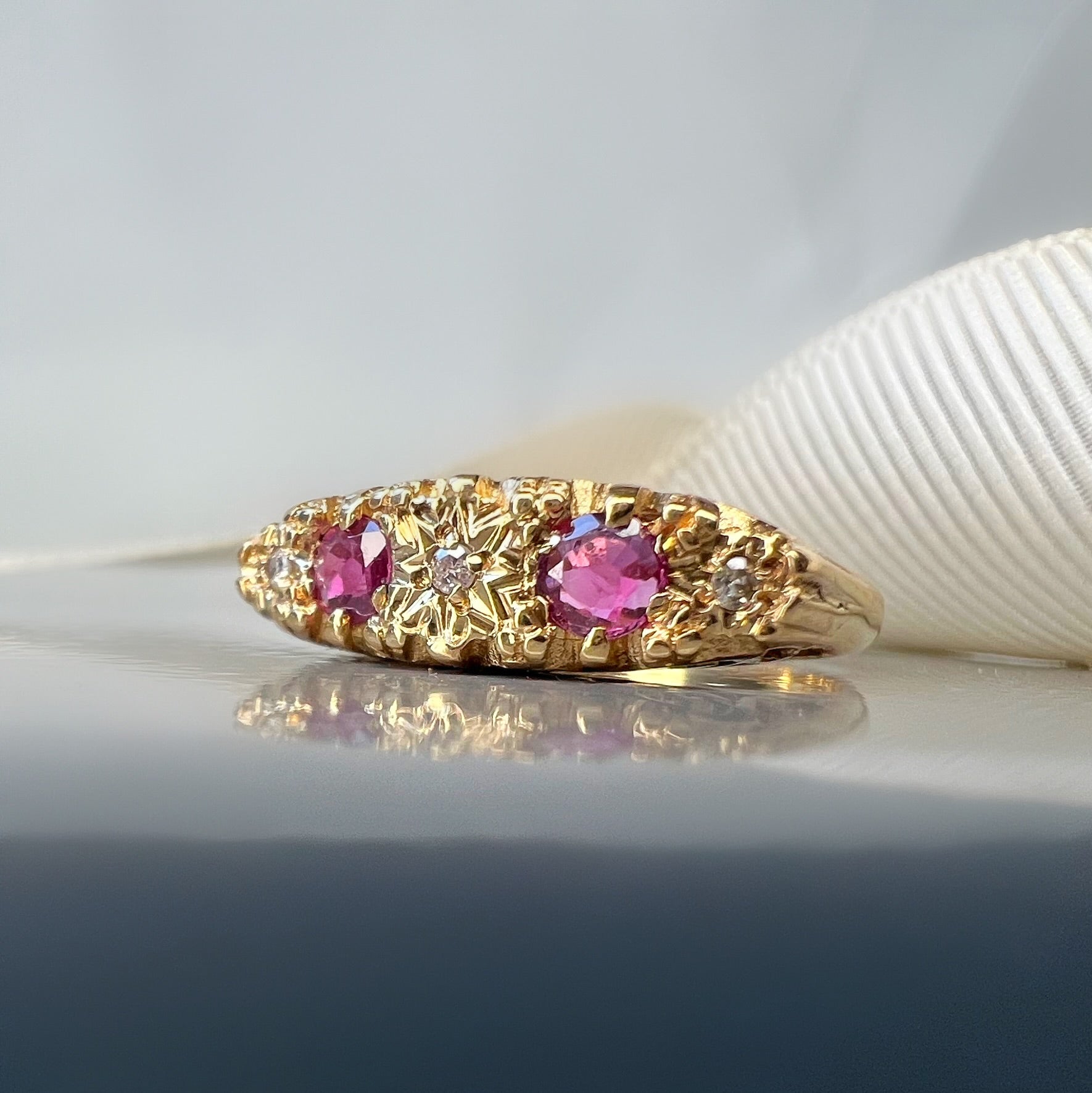 Vintage Ruby an Diamond 9ct Gold Half Hoop Ring