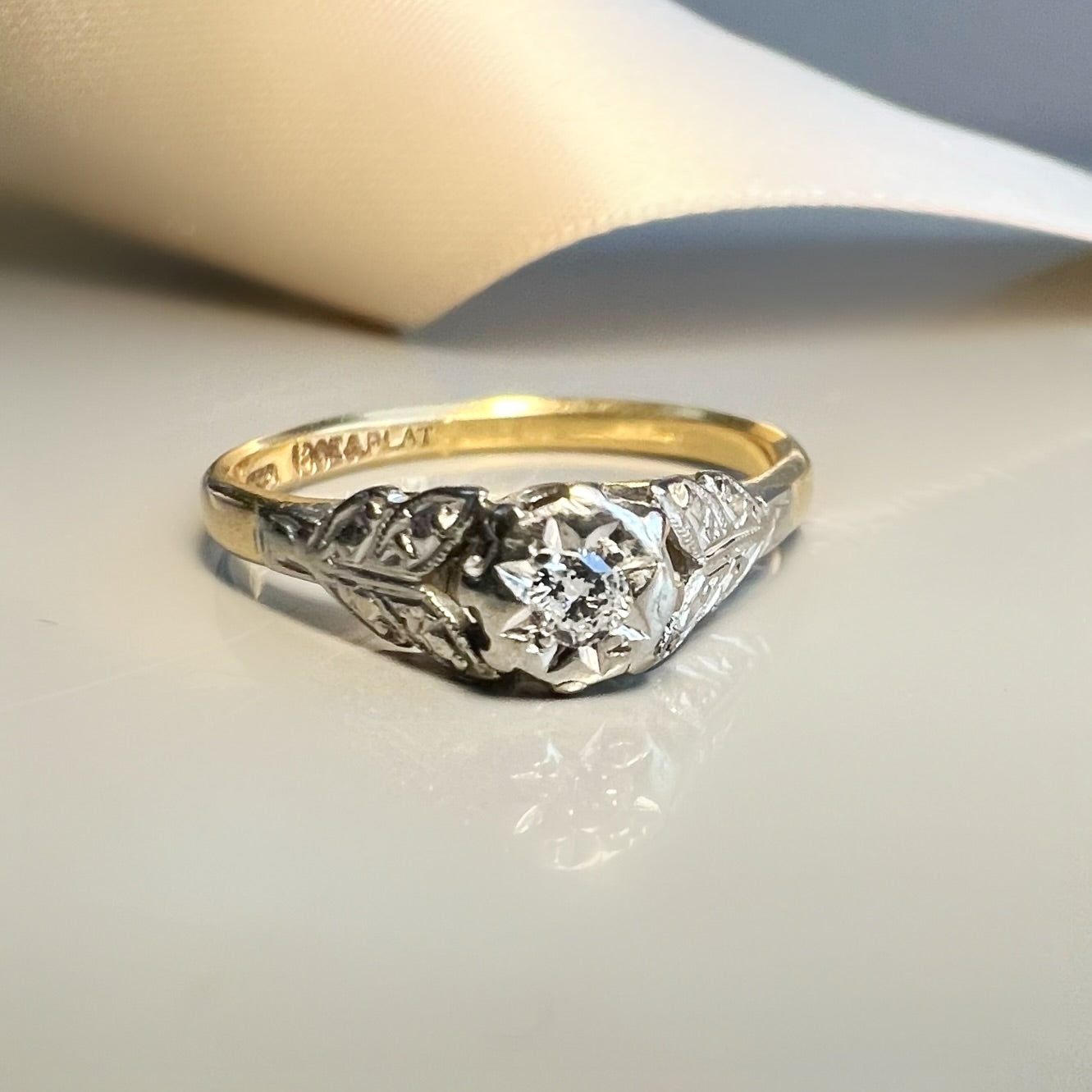 Antique Diamond Solitaire Ring in Platinum Setting