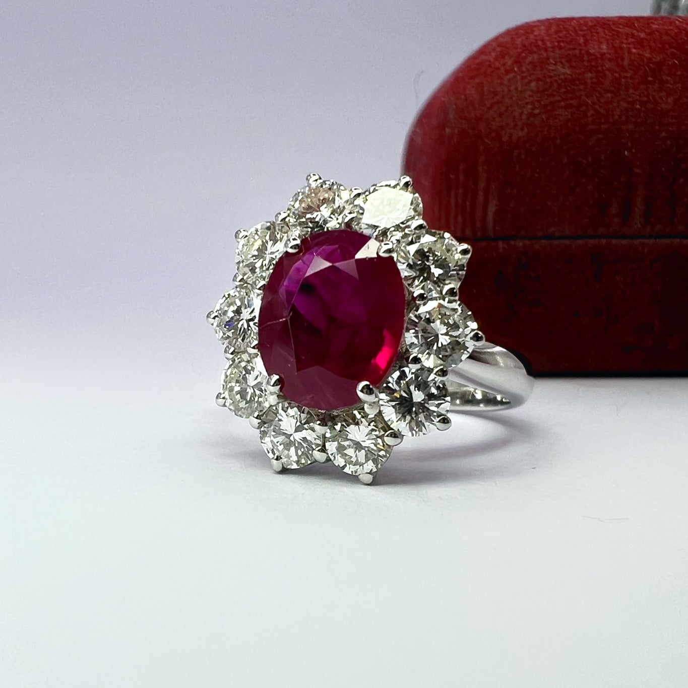 Large 2.47ct Ruby and Diamond Cluster Ring