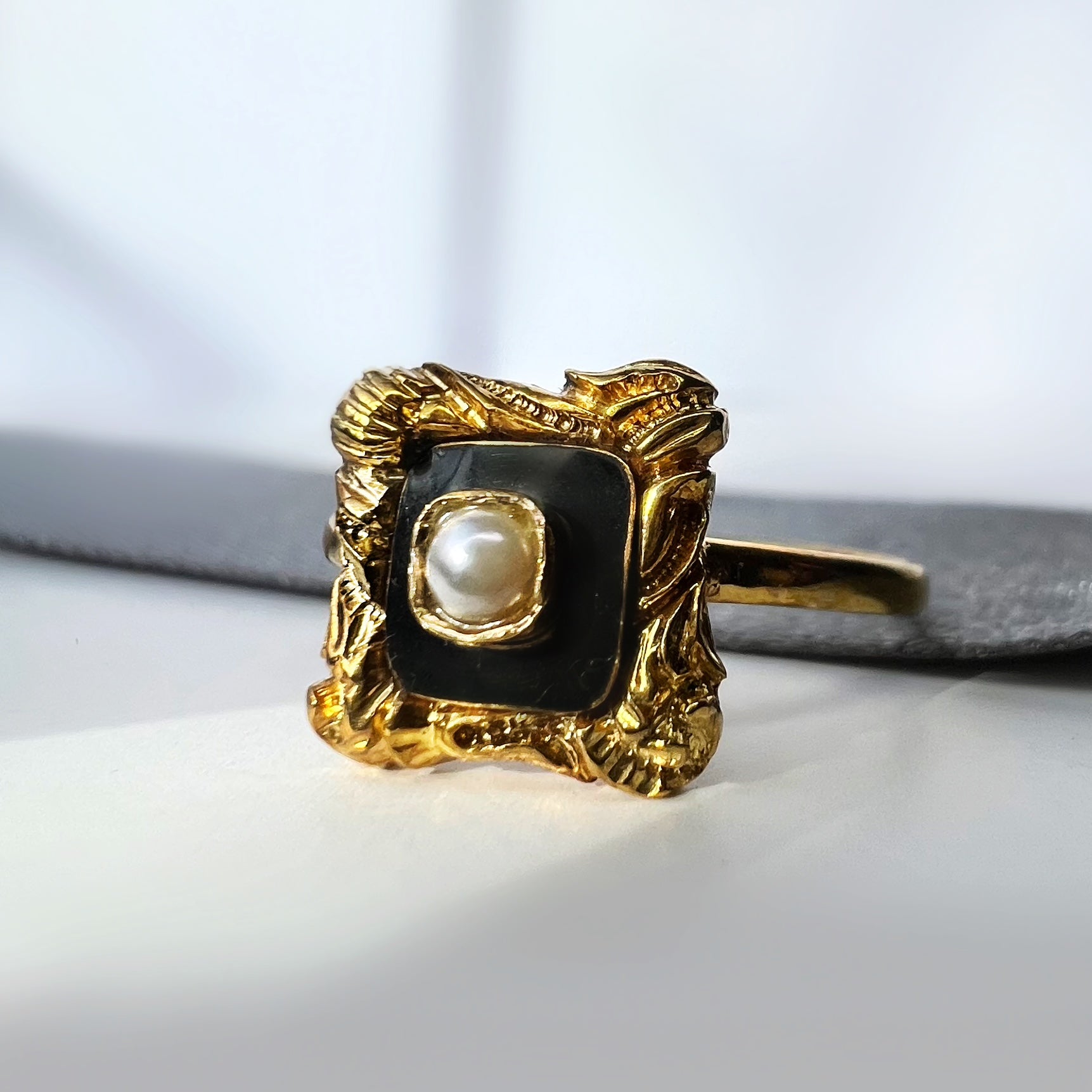 Antique Enamel, Gold and Pearl Ring