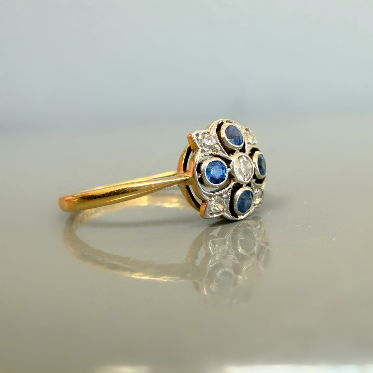 Art Deco Sapphire and Diamond Pierced Ring