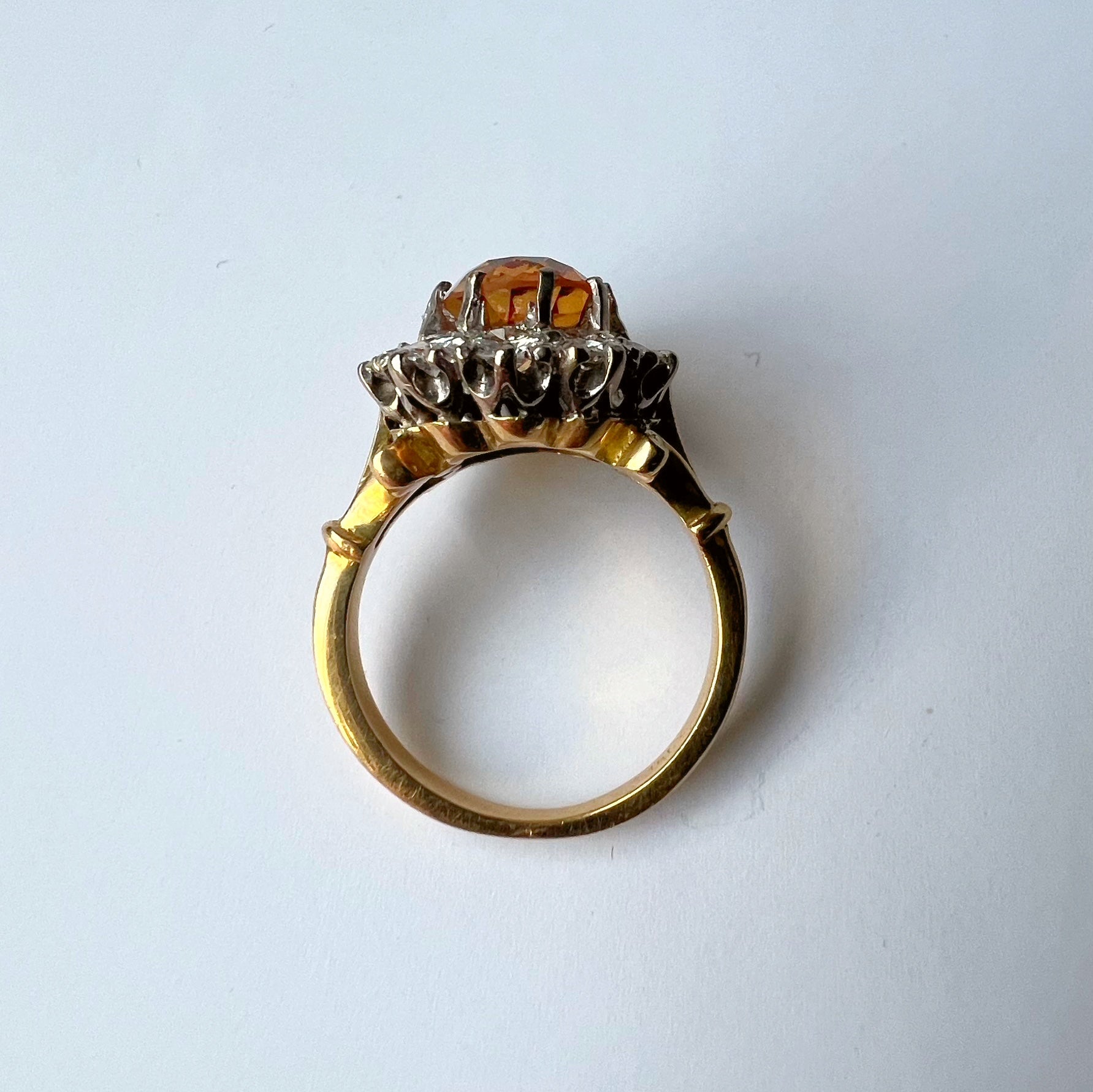 Vintage Golden Topaz and 1.20ct Diamond Cluster Ring