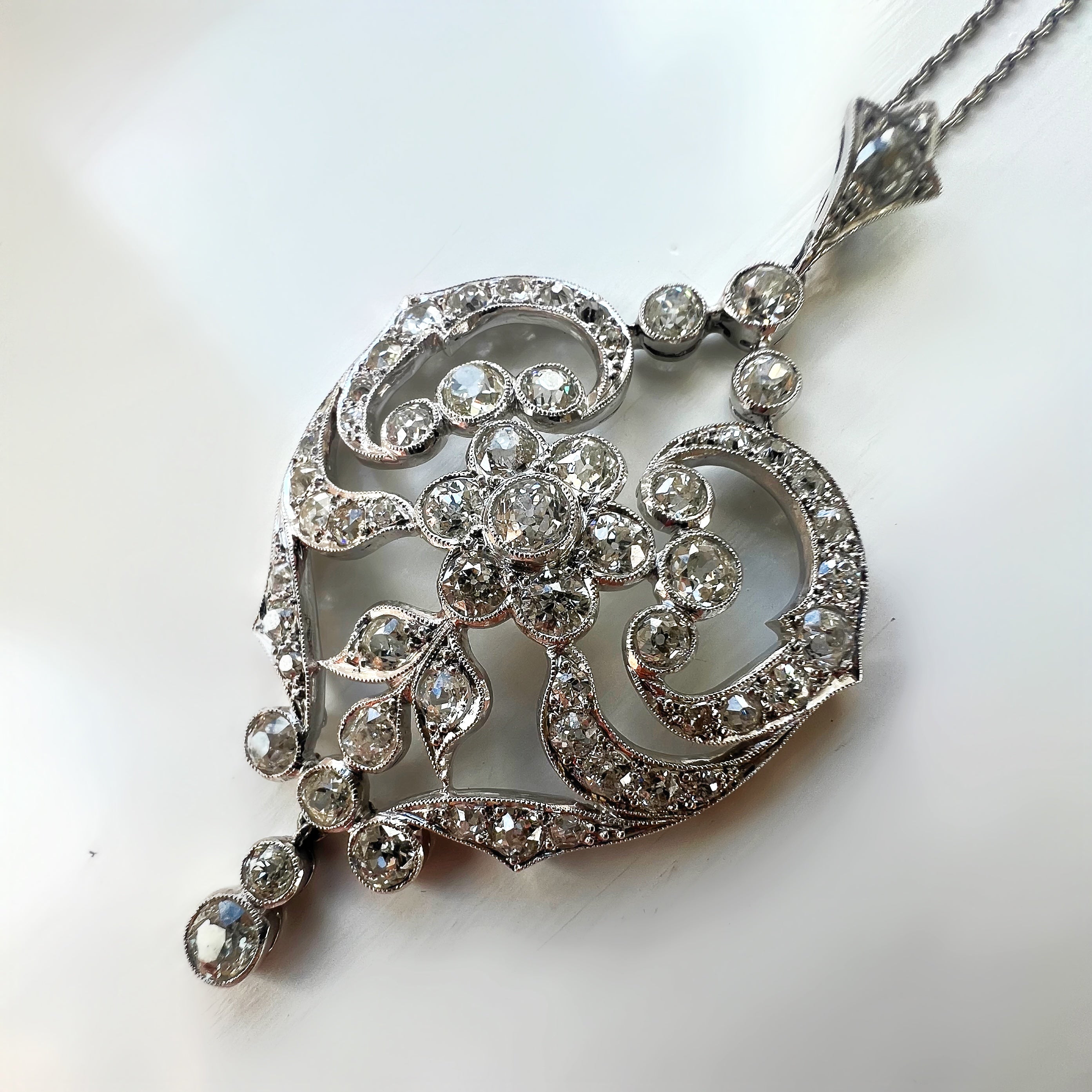 Antique Edwardian 4.00ct Diamond Pendant Necklace