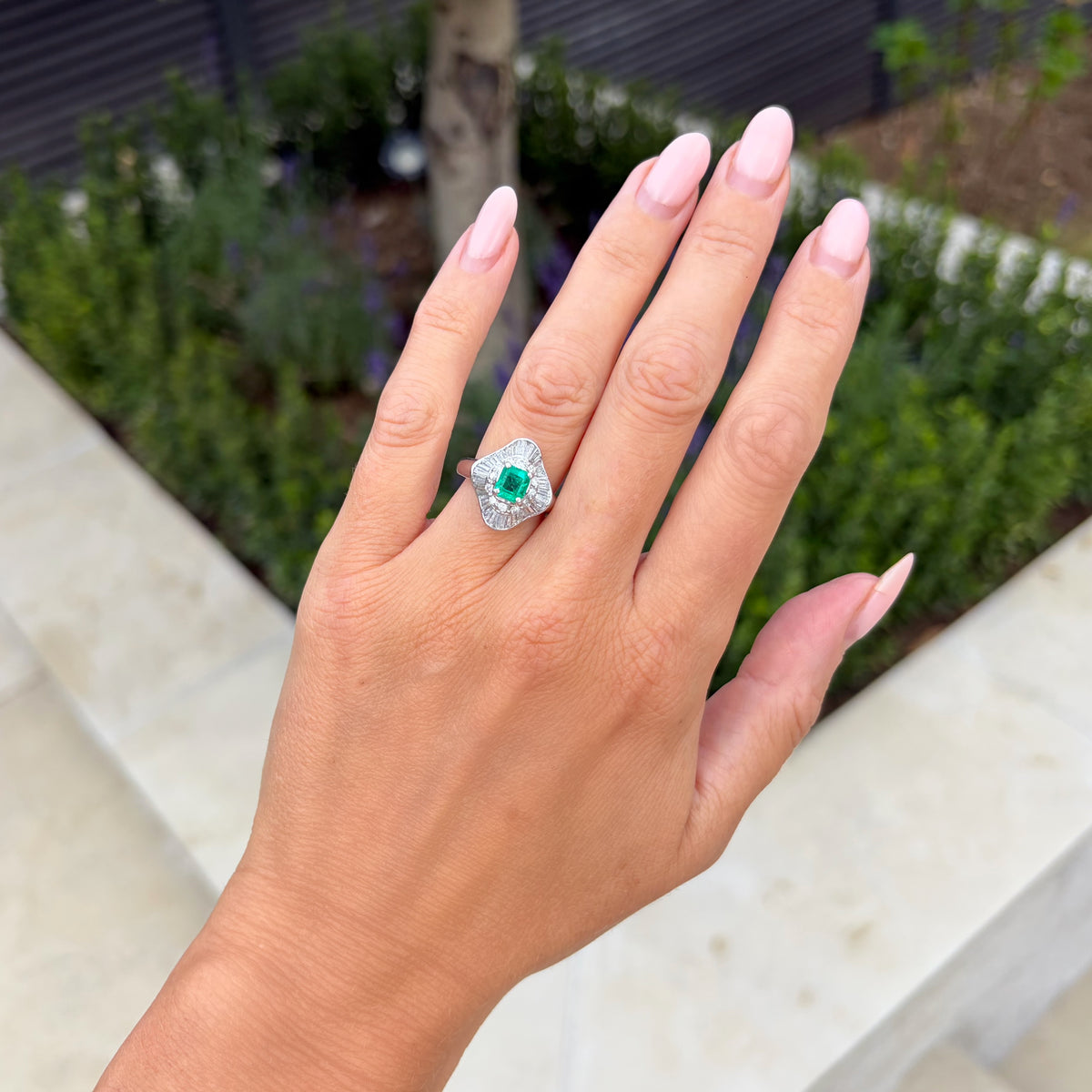 Vintage 0.73 Emerald and 1.09ct Diamond Ballerina Ring