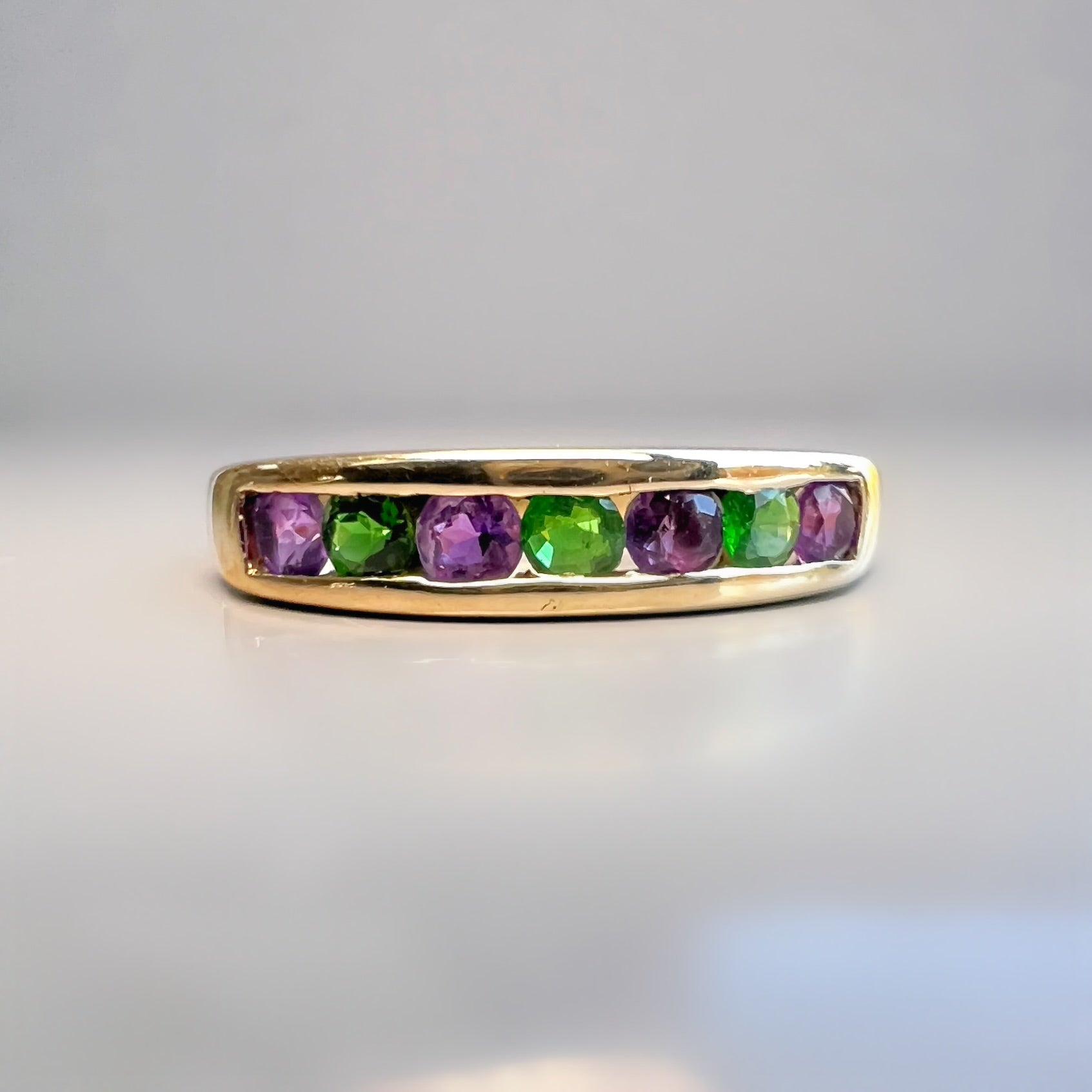 Amethyst and Green Tourmaline Half Eternity Ring