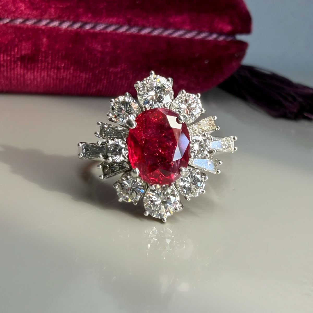Vintage 2.84ct Ruby and 1.15ct Diamond Cluster Ring