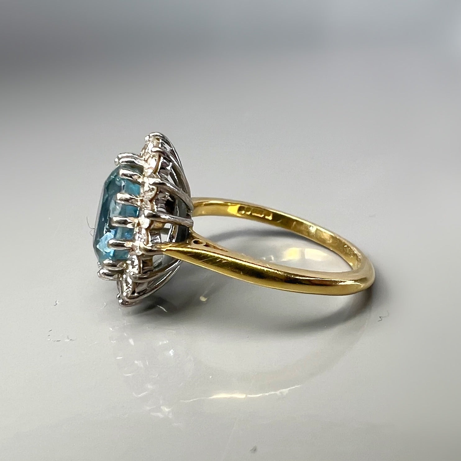 Vintage Aquamarine and Diamond Cluster Ring