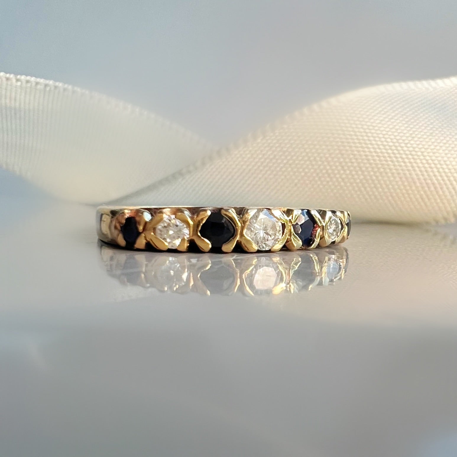 Vintage Slim Sapphire and Diamond Band