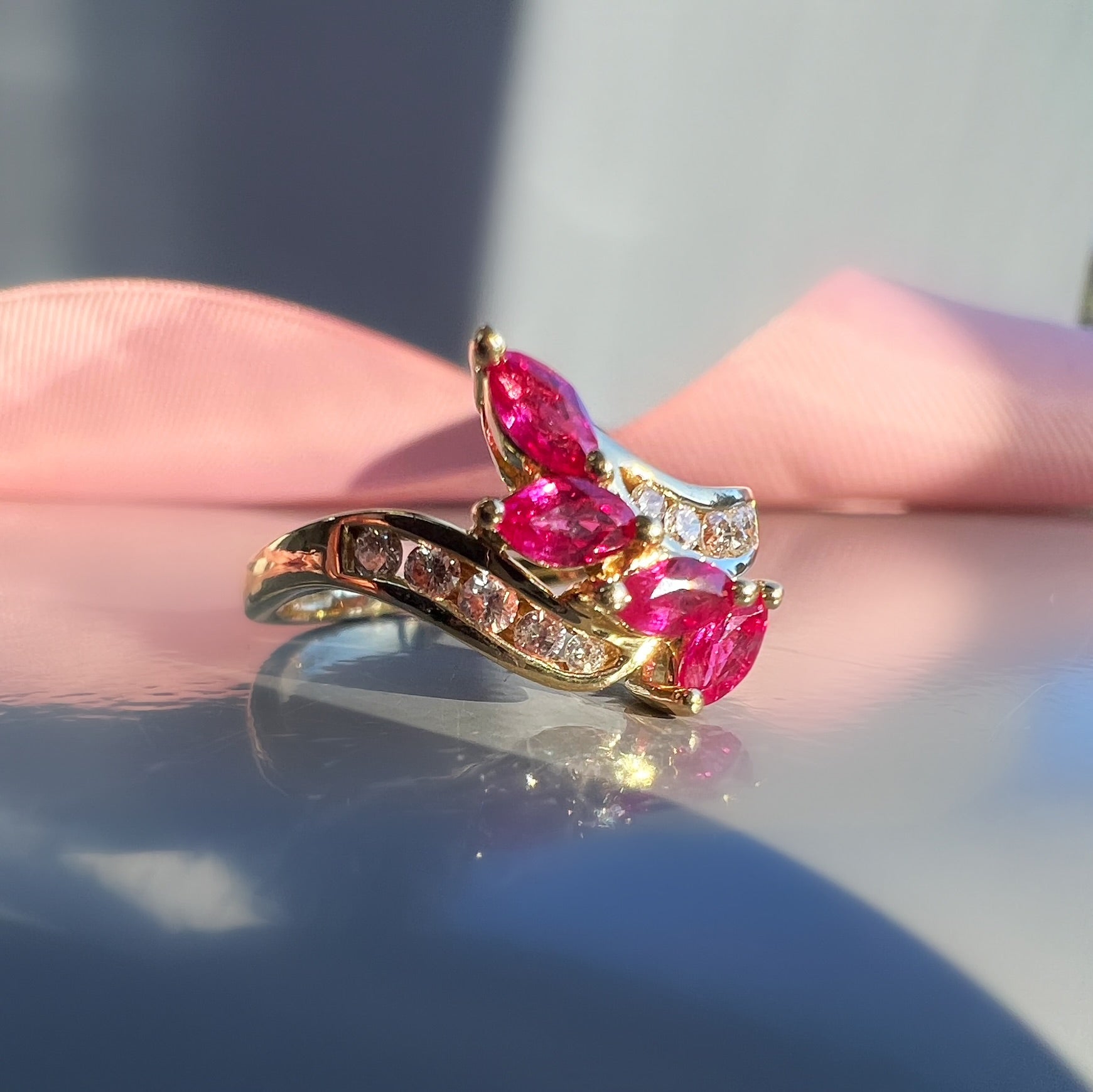 Floral Style Ruby and Diamond 18ct Gold Ring