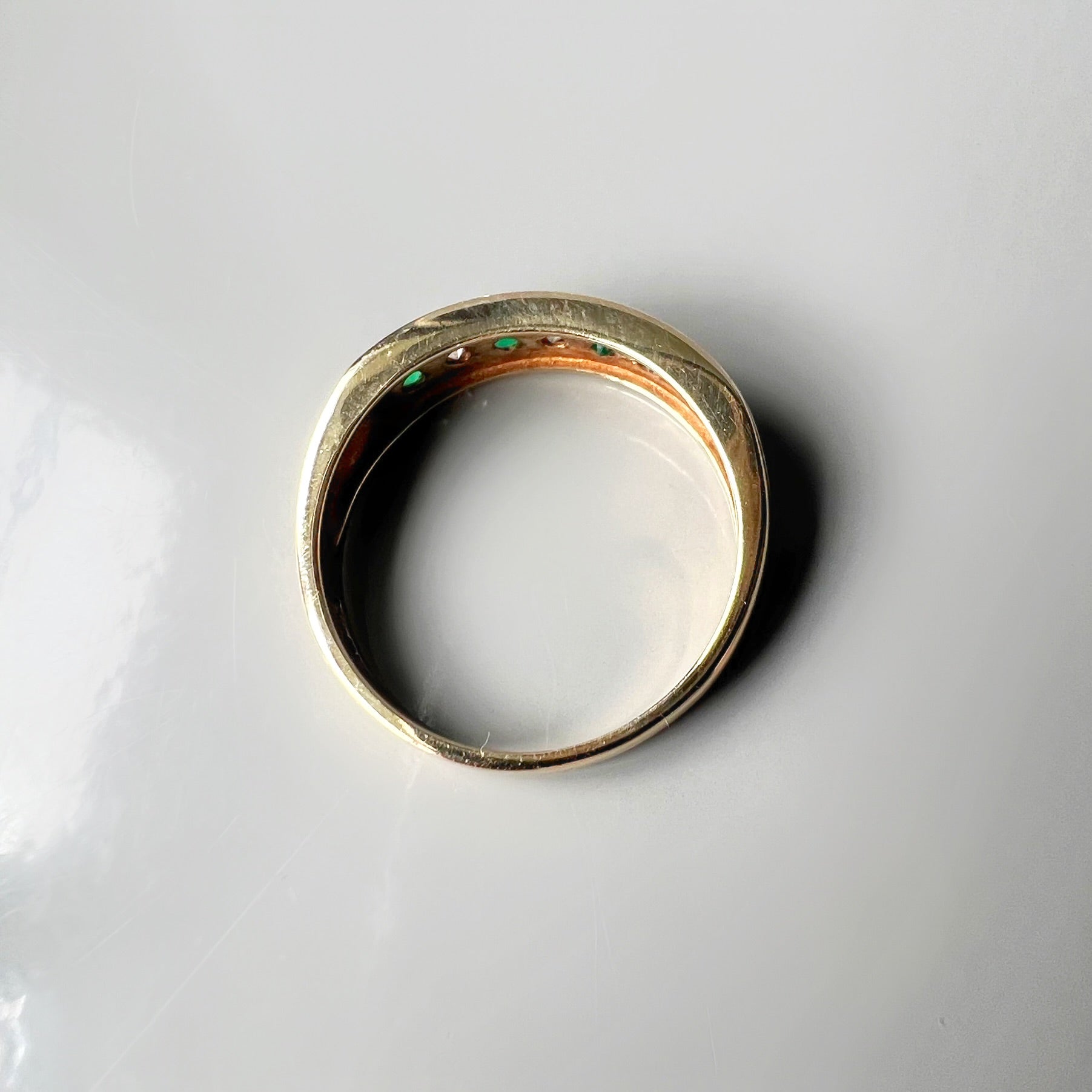 Emerald and Diamond Vintage Gold Band