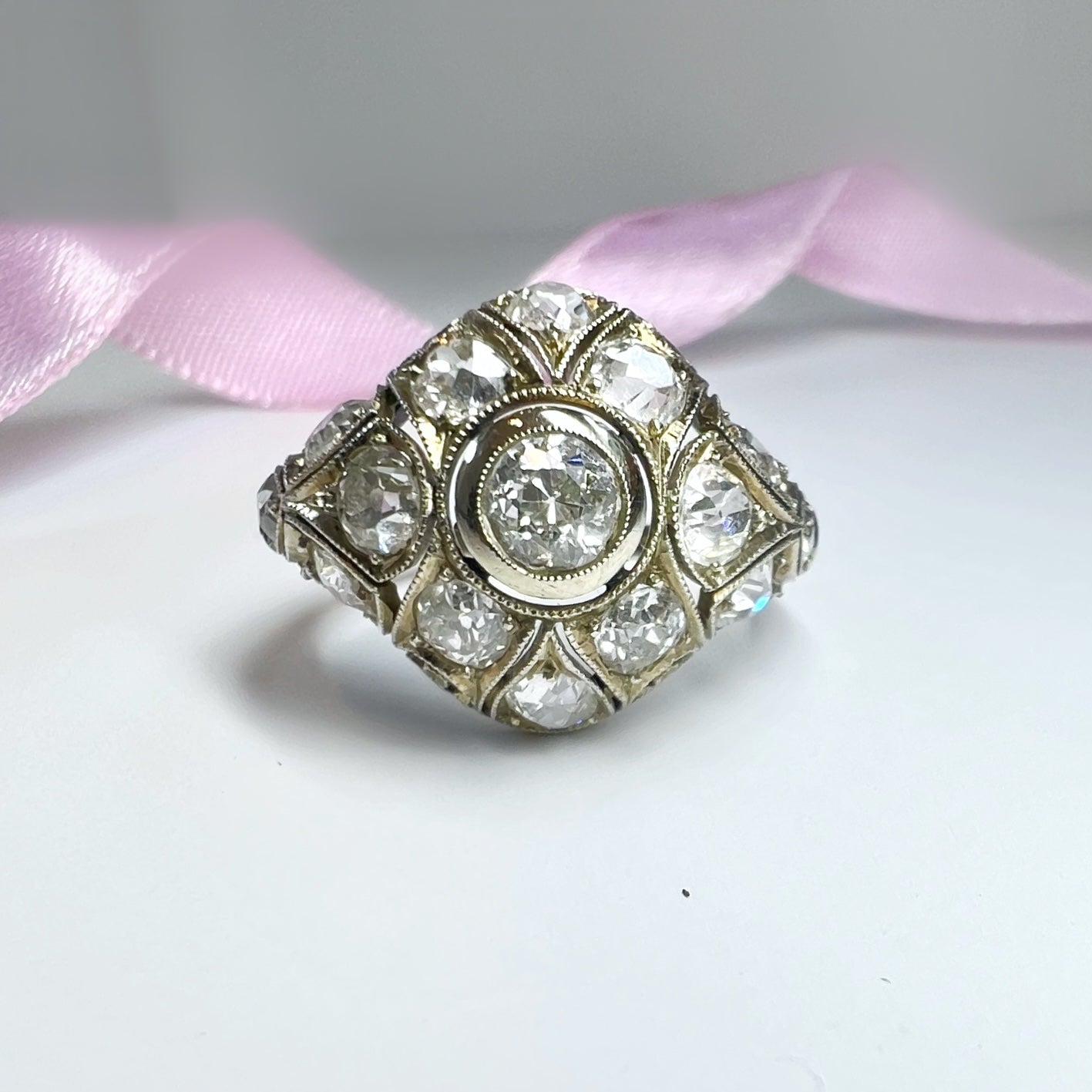 Art Deco 3.30ct Old Cut Diamond Bombe Ring