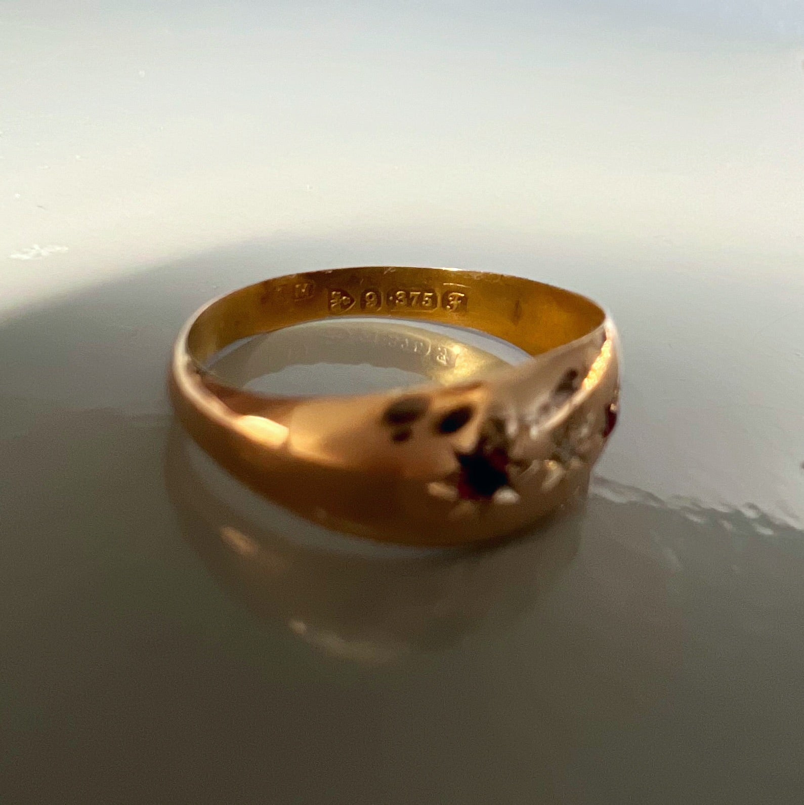 Antique Edwardian 9ct Gold with Star Set Diamond and Rubies