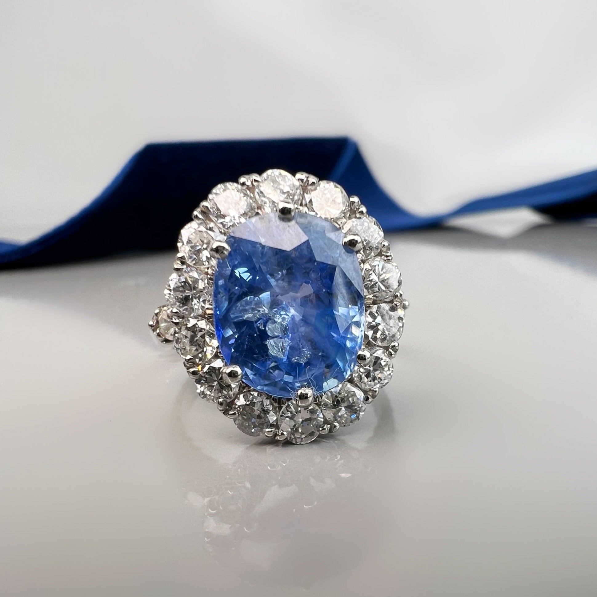 4.39ct Ceylon Sapphire and Diamond Cluster Ring