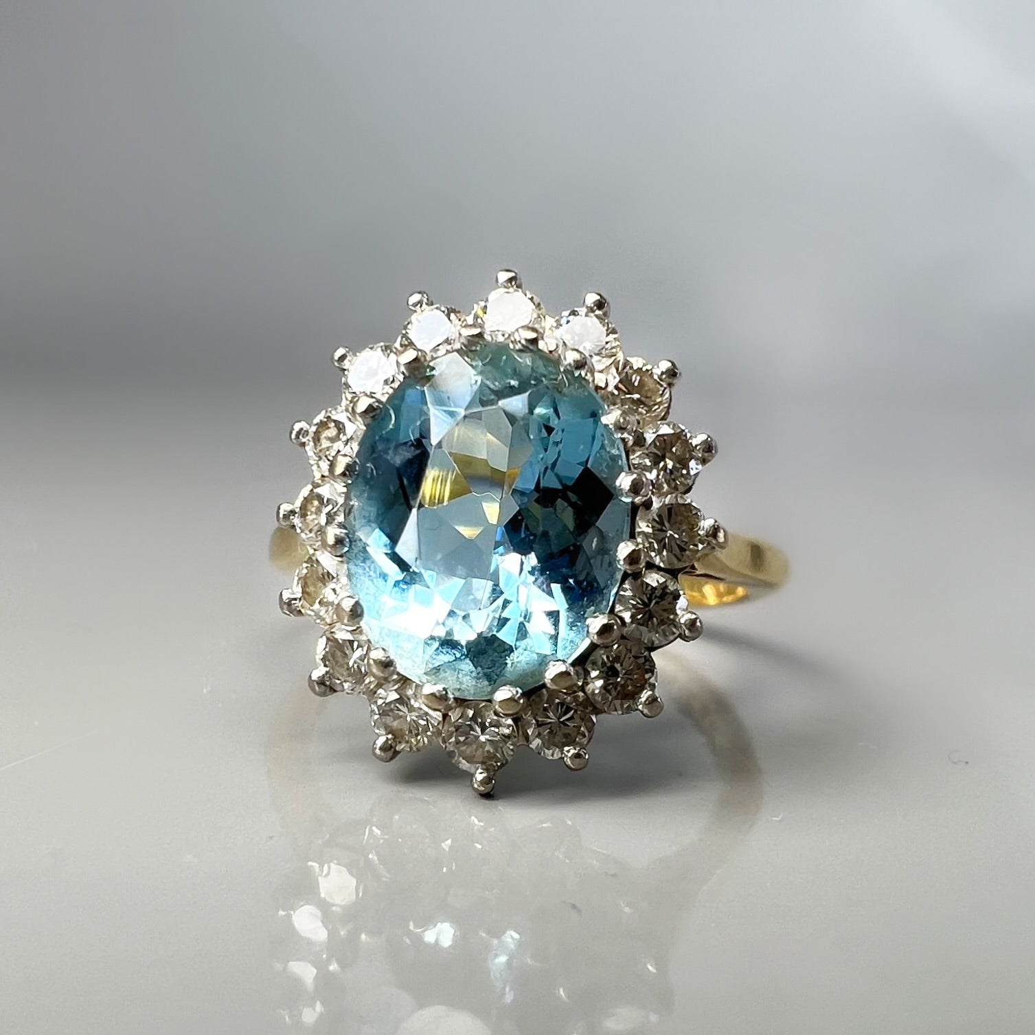 Vintage Aquamarine and Diamond Cluster Ring