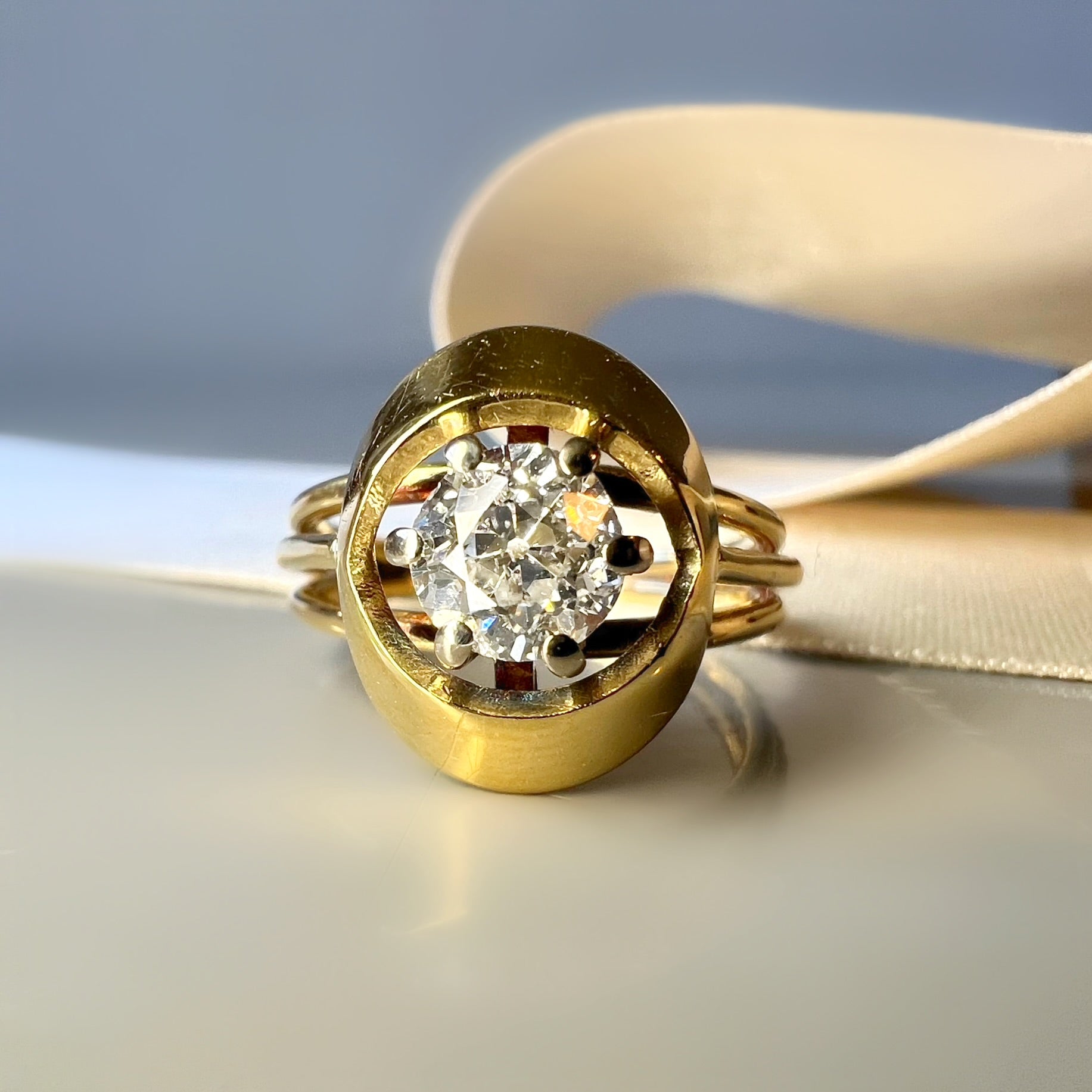 Vintage 0.60ct Diamond Ring with Gold Surround