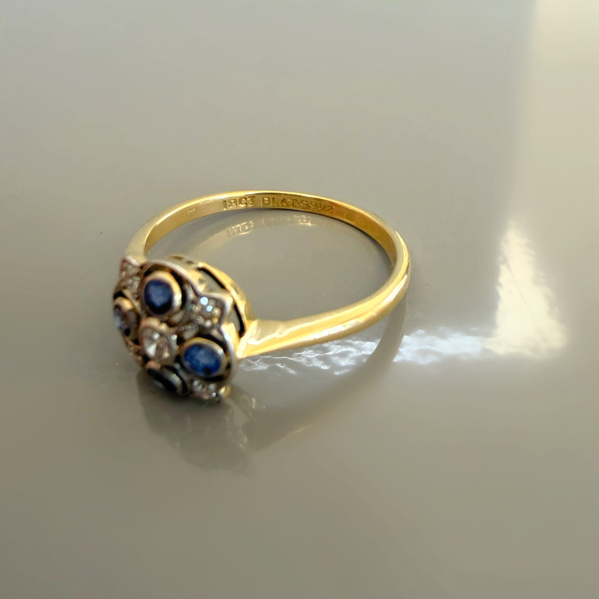 Art Deco Sapphire and Diamond Pierced Ring