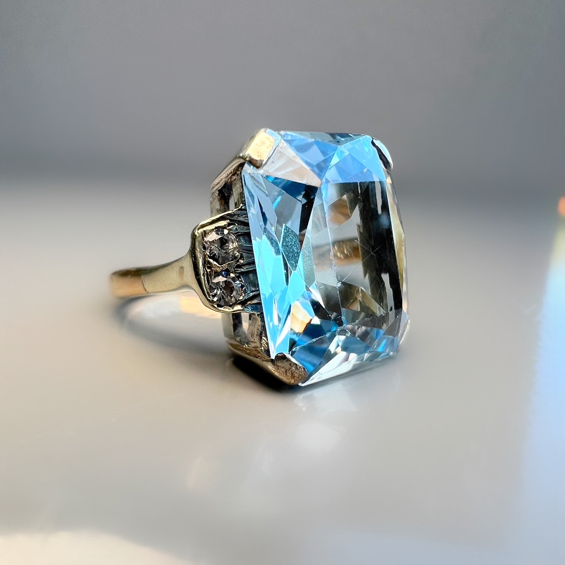Synthetic Aquamarine and Diamond Dress Ring
