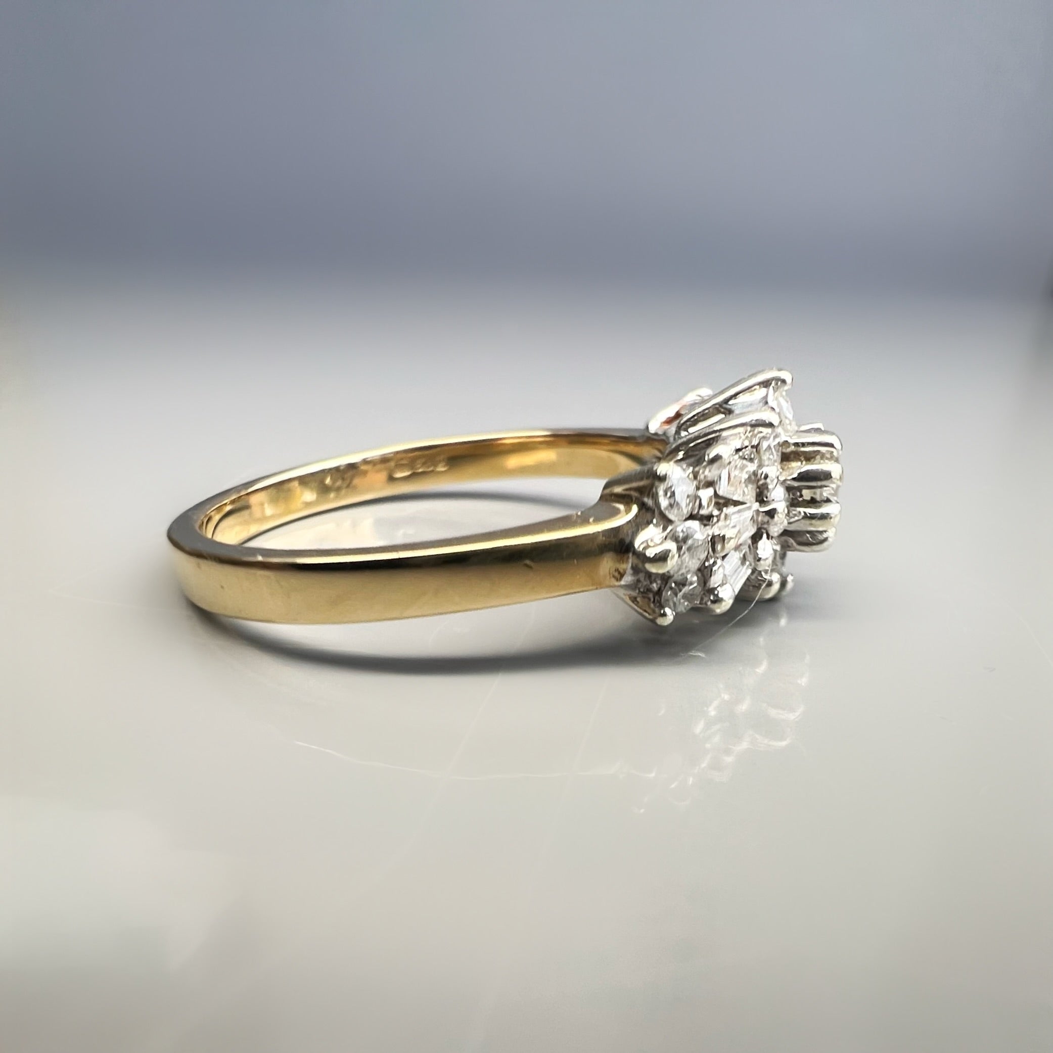 Vintage 0.55ct Diamond Baguette and Round Cut Bow Tie Ring