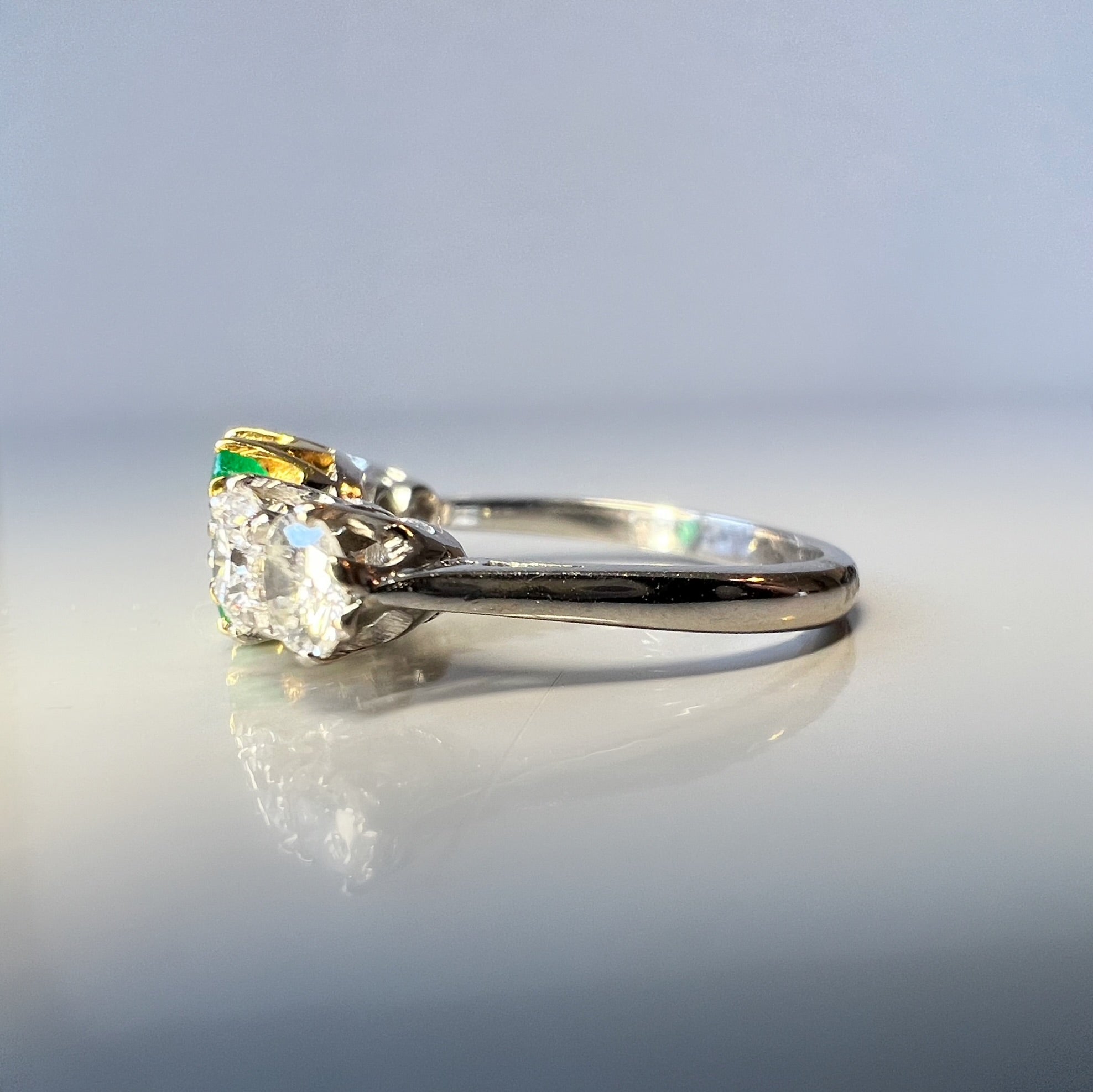 Emerald and Diamond 5 Stone Ring