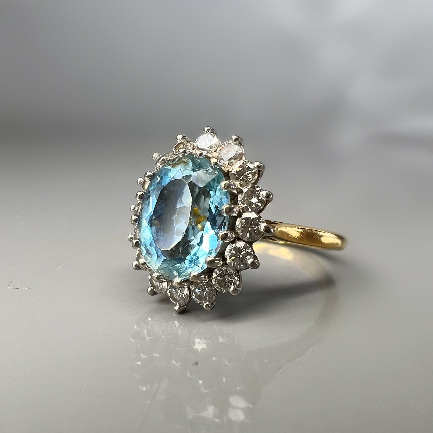 Vintage Aquamarine and Diamond Cluster Ring