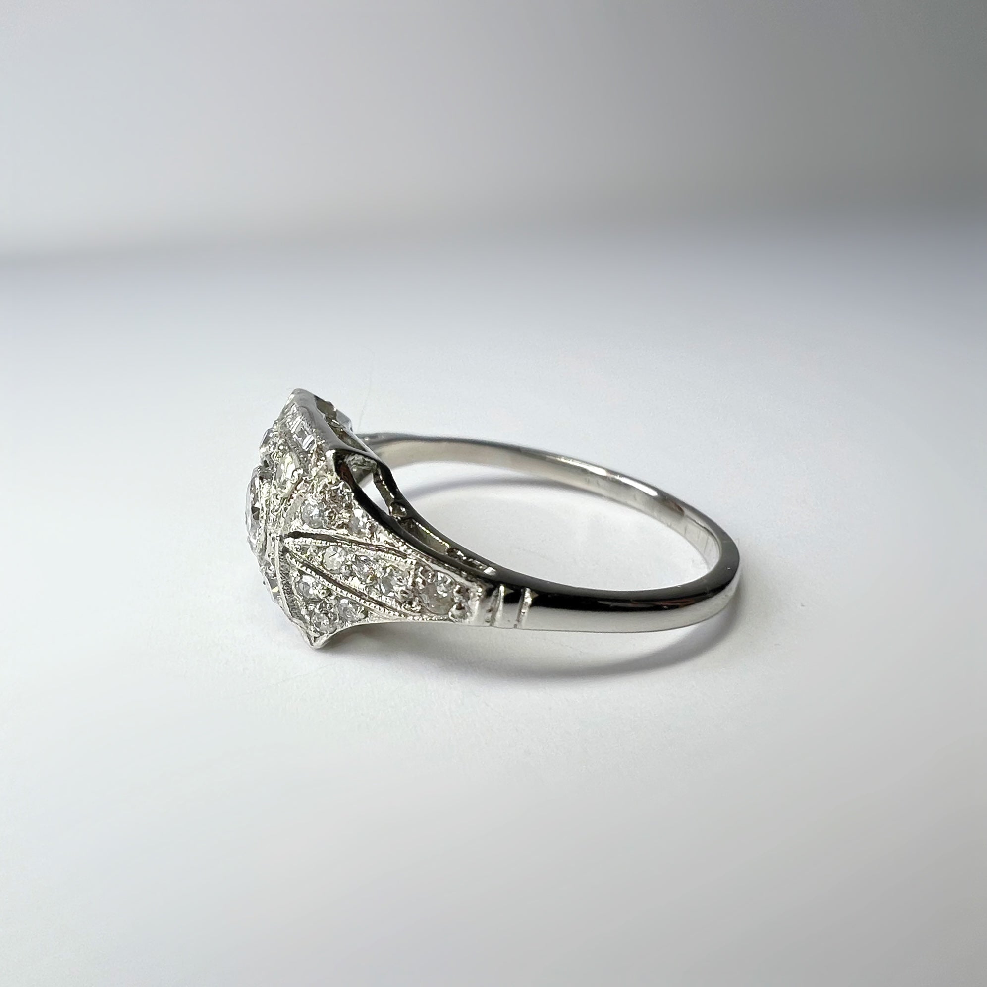 Art Deco Style Square Bombe Diamond Ring