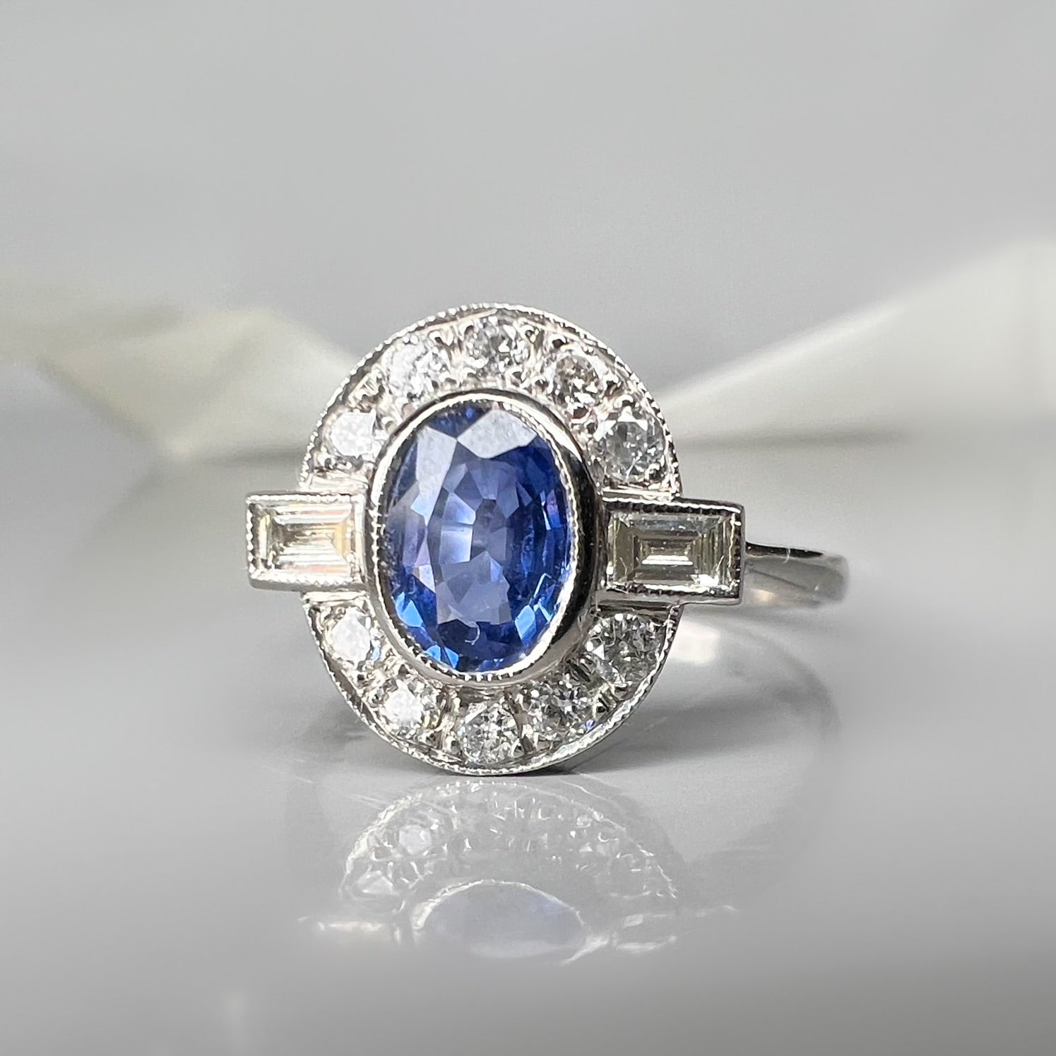 Sapphire and Diamond Art Deco Style Ring