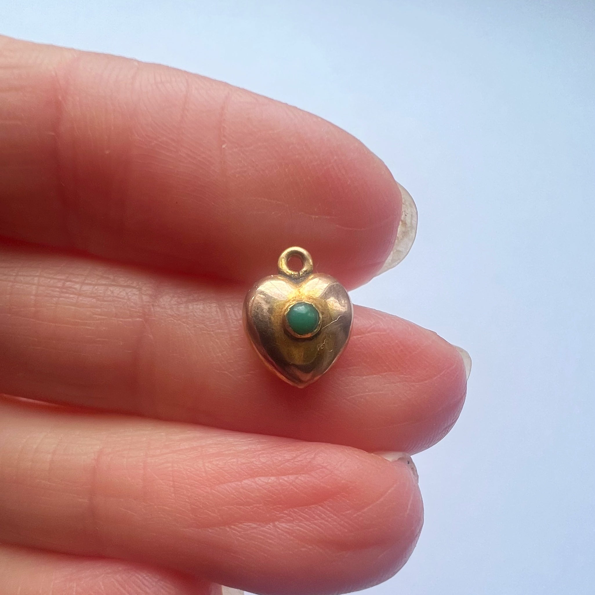 Antique Tiny Gold Heart and Turquoise Pendant
