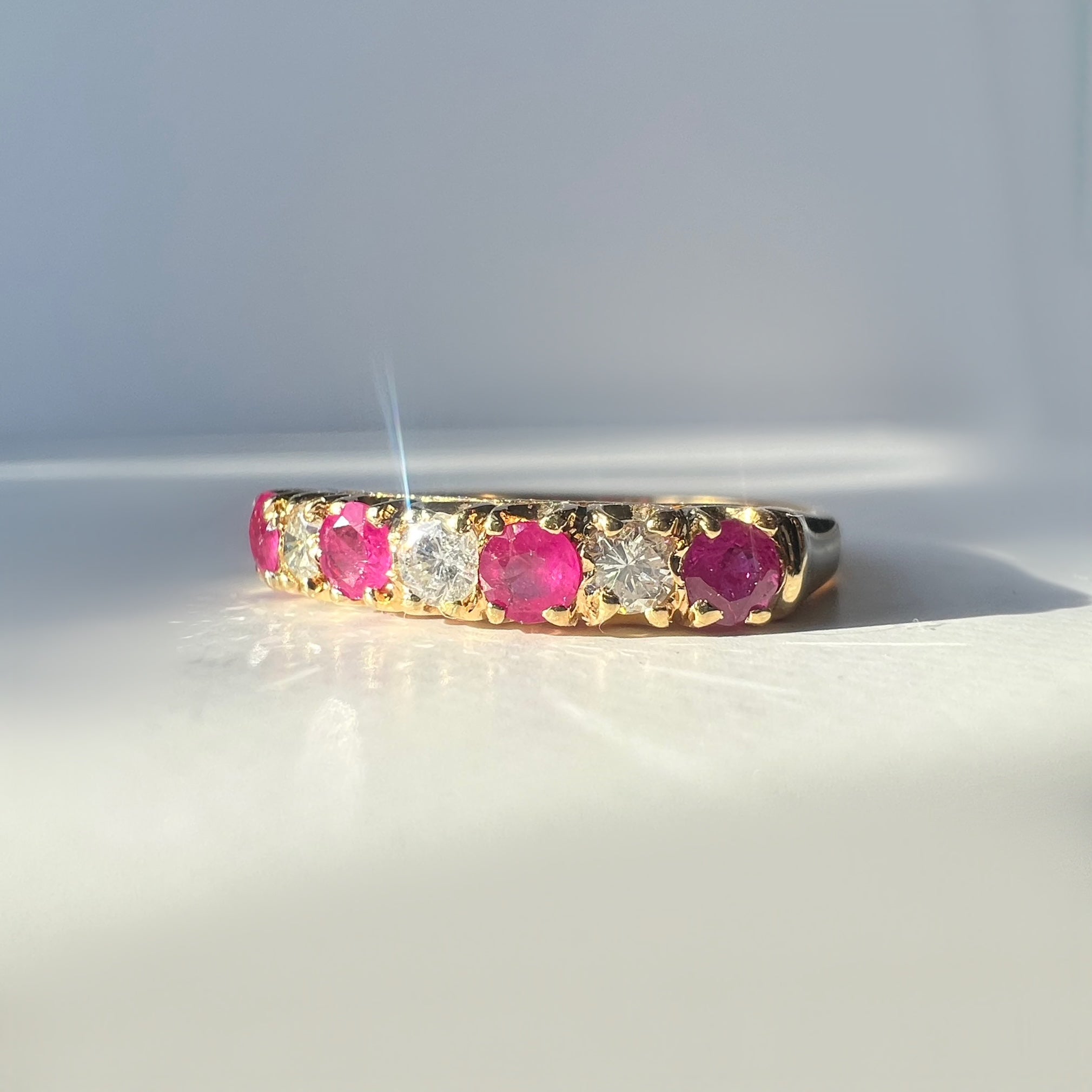 Ruby and Diamond Line Ring