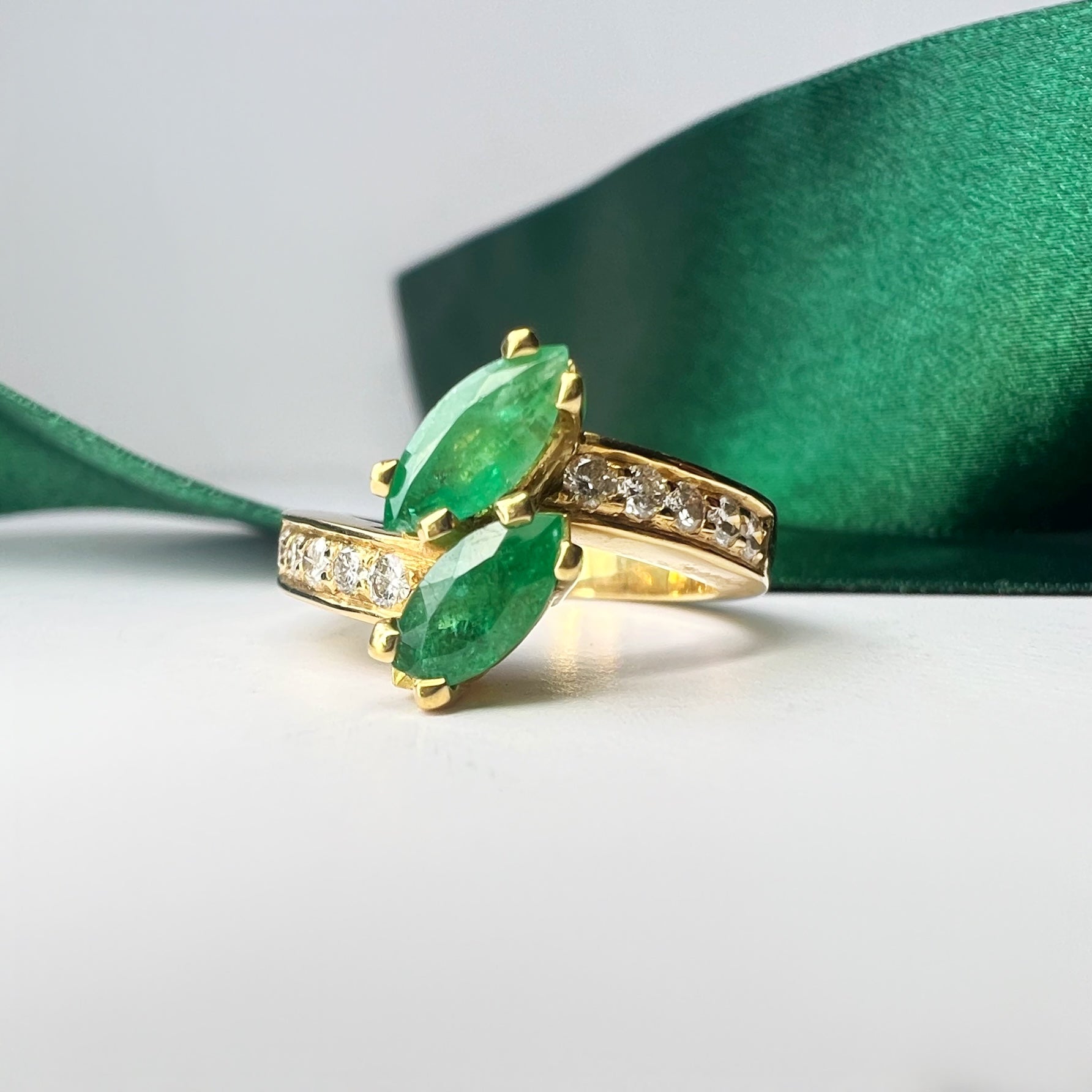 Vintage Emerald and Diamond Toi et Moi Ring