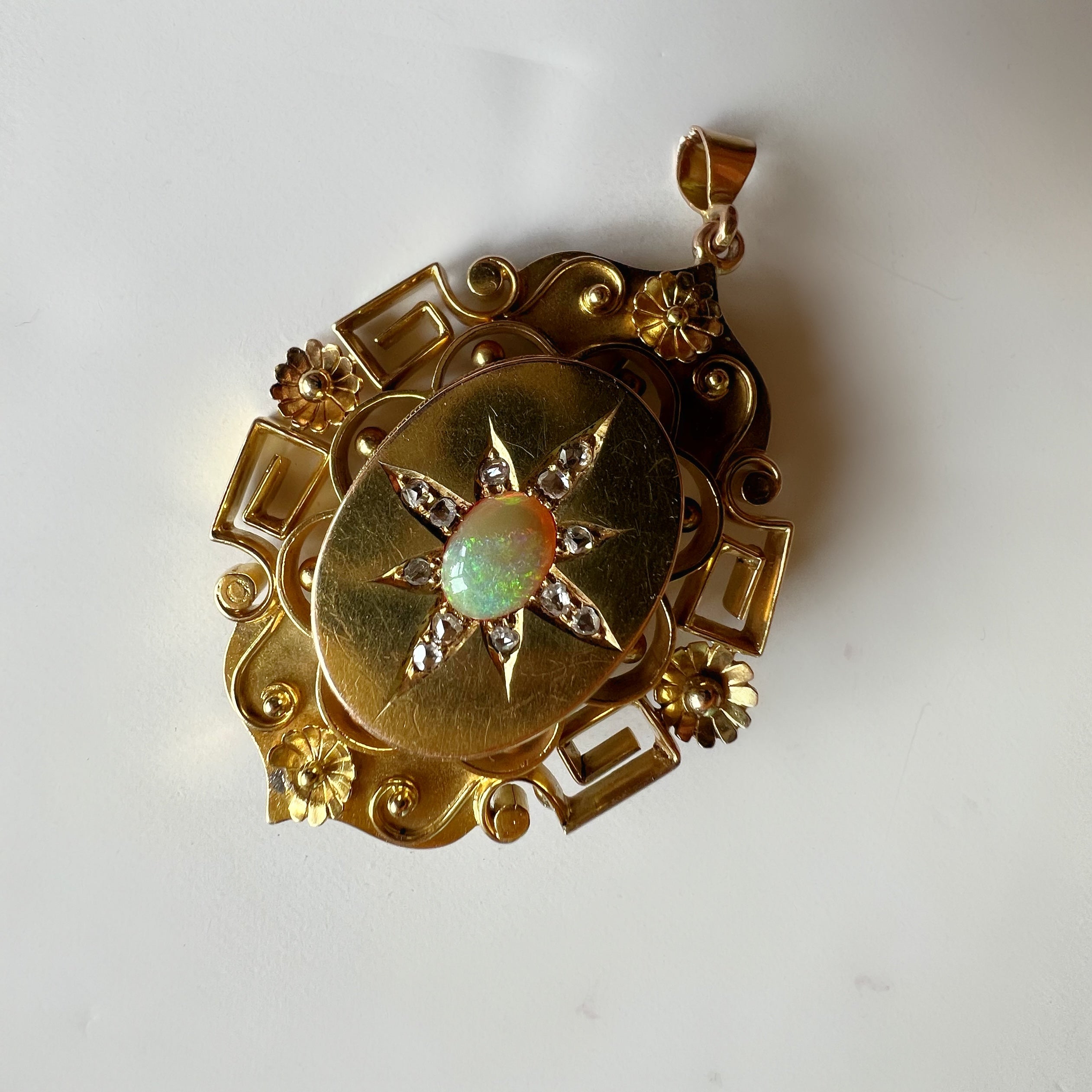 Antique 15ct Gold, Opal and Diamond Pendant