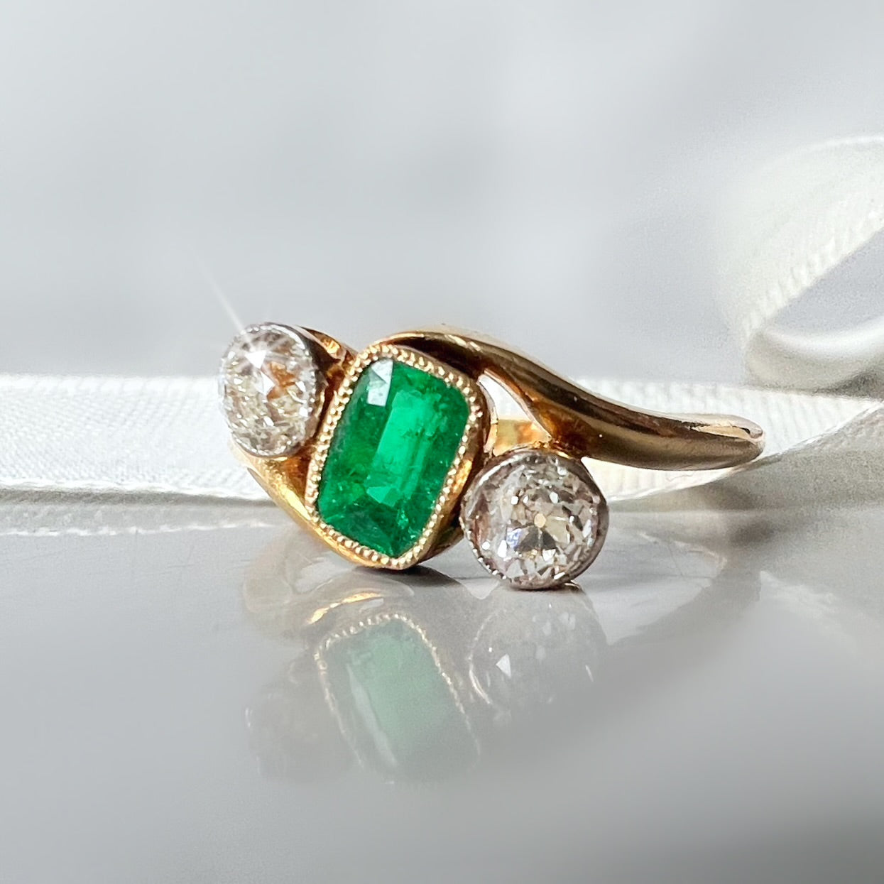 Antique Emerald and Diamond Trilogy Ring