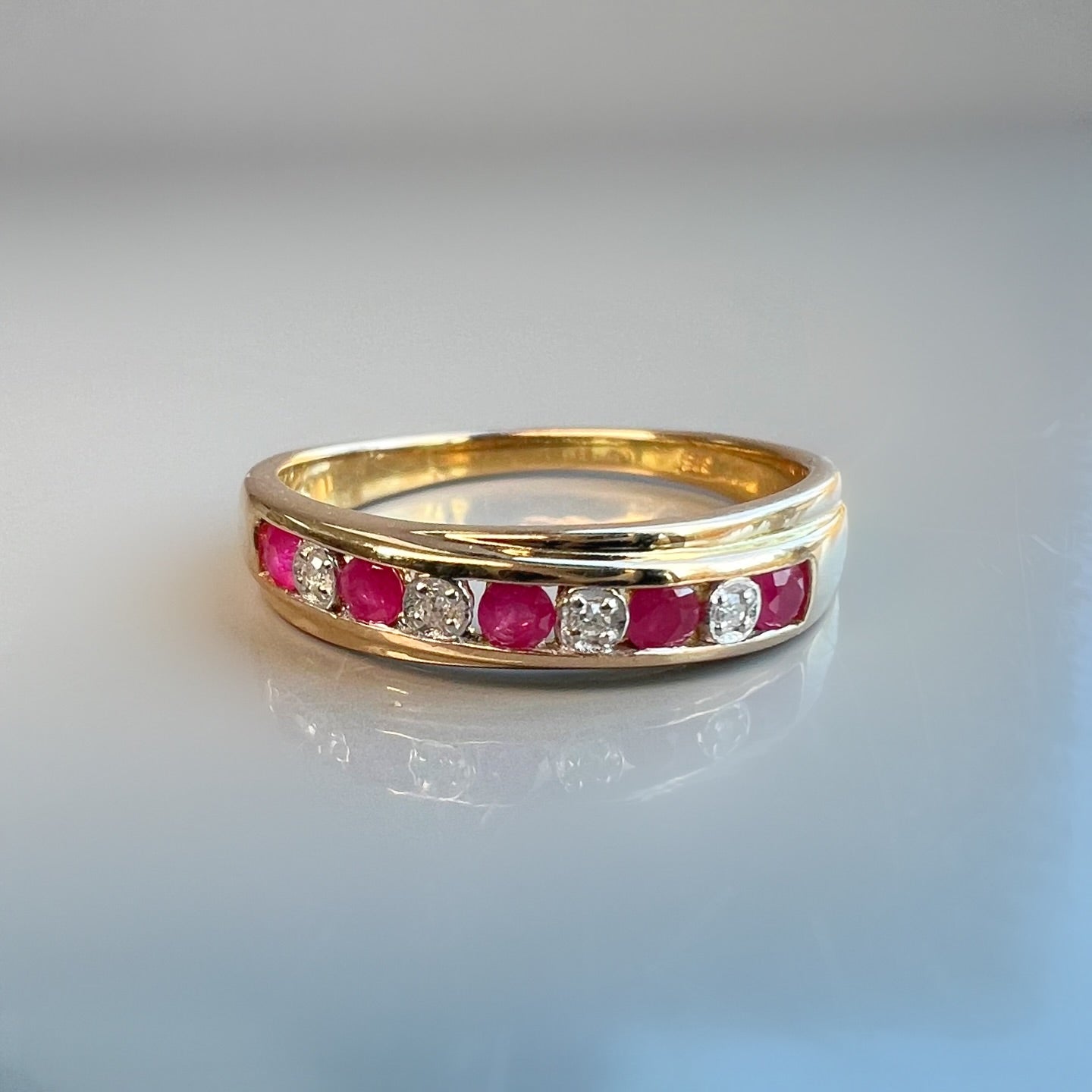 Vintage Ruby and Diamond Half Eternity Ring