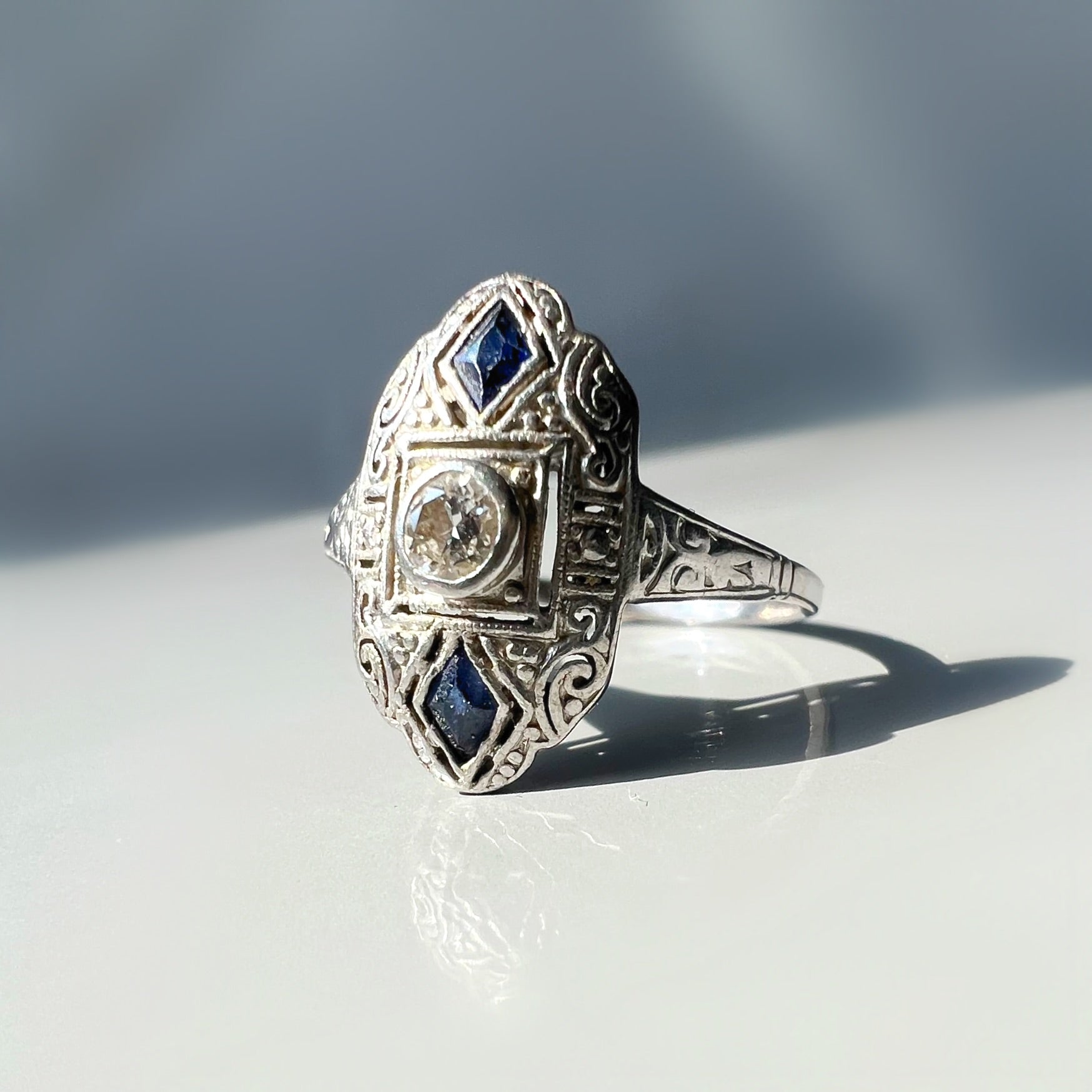 Art Deco Diamond and Sapphire Marquise Ring