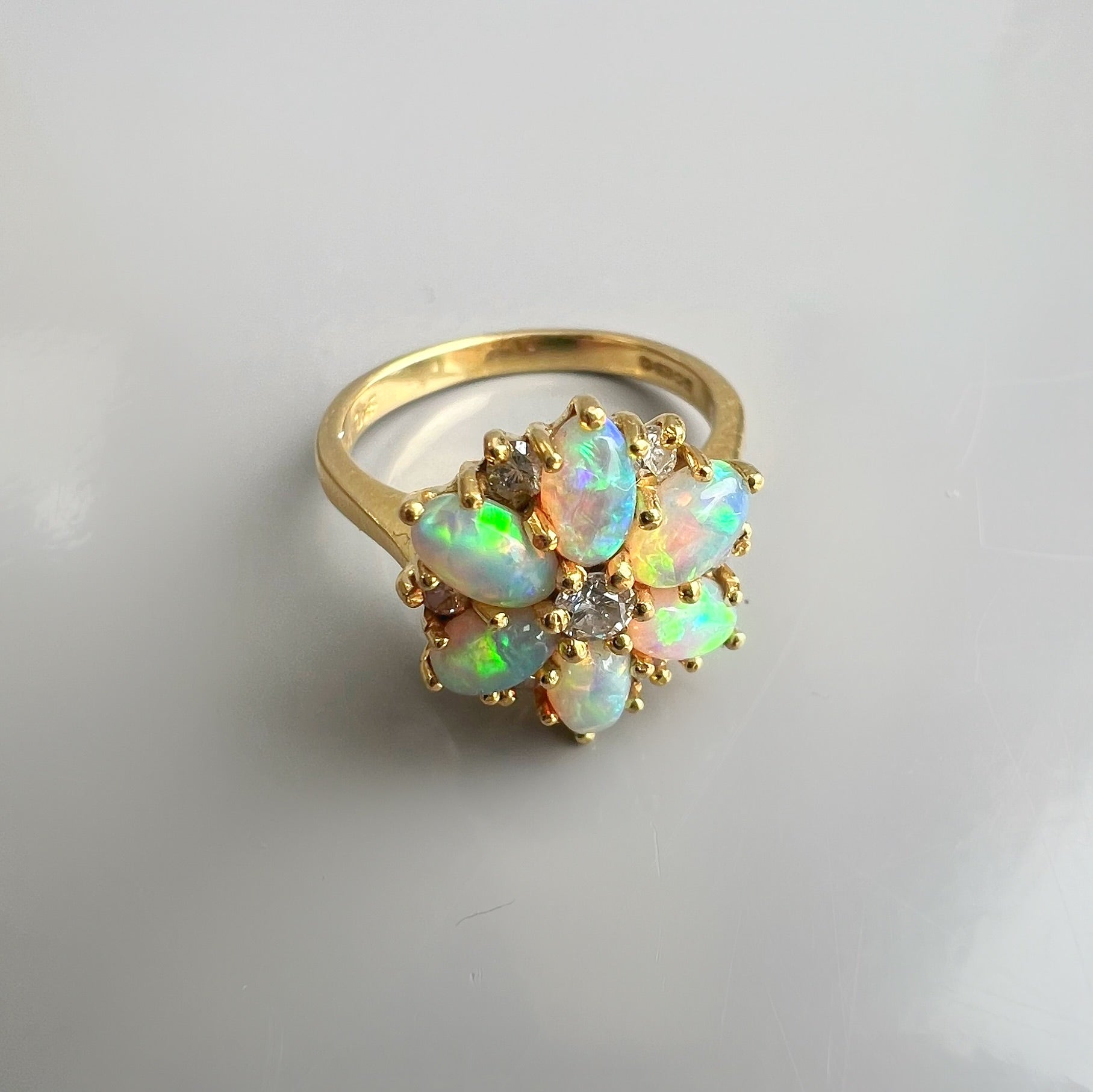 Vintage Opal and Diamond Cluster Ring in 18ct Gold by Cropp and Farr