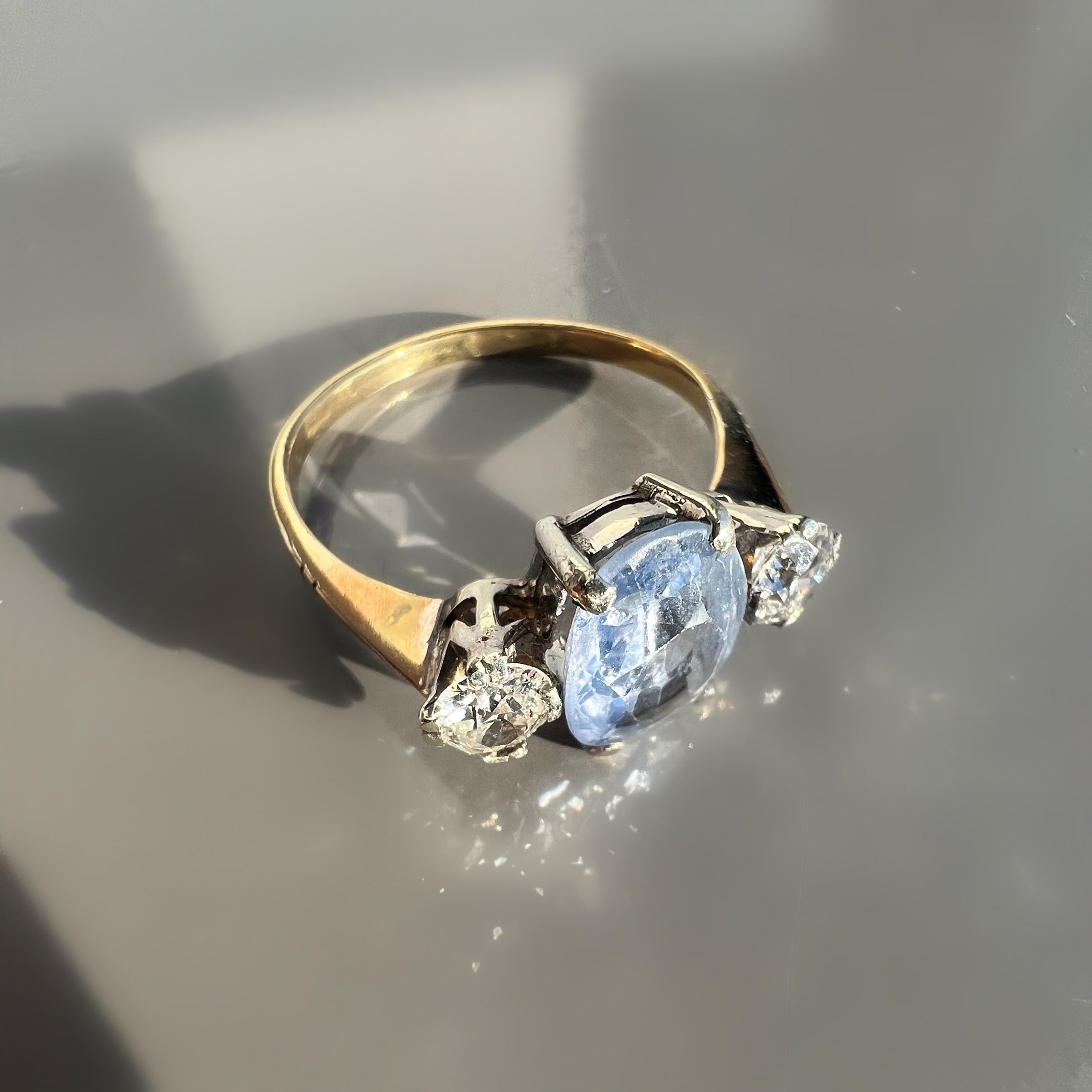 Vintage Pale Blue 1.80ct Sapphire and Diamond Trilogy Ring