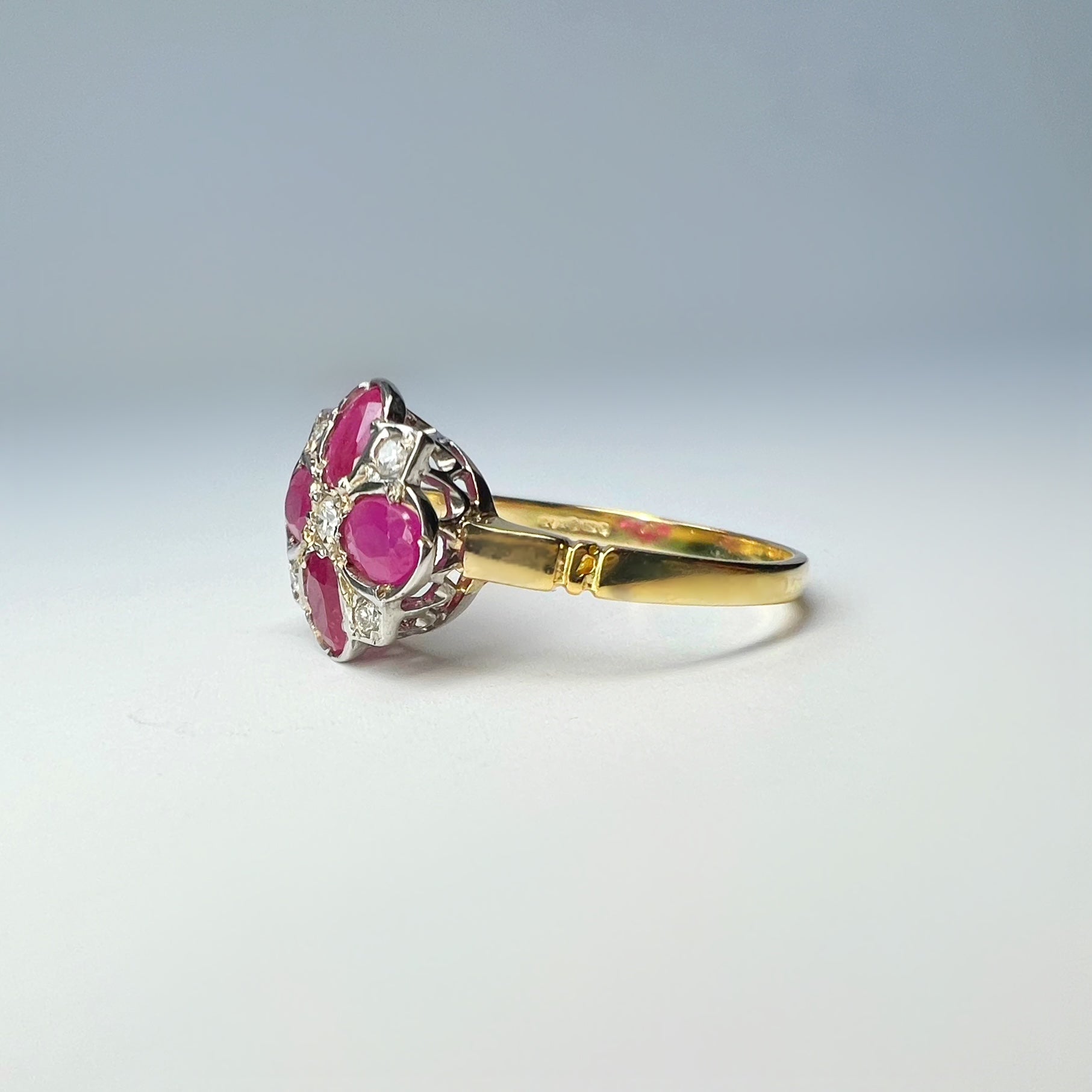 Victorian Style Ruby and Diamond Clover Ring