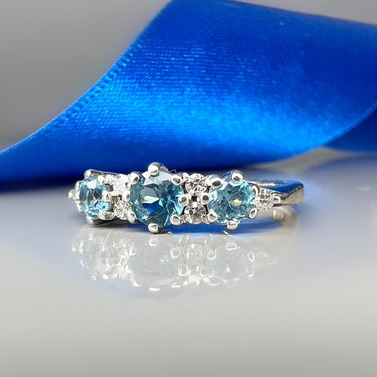 Vintage Blue Topaz and Diamond 9ct Gold Ring