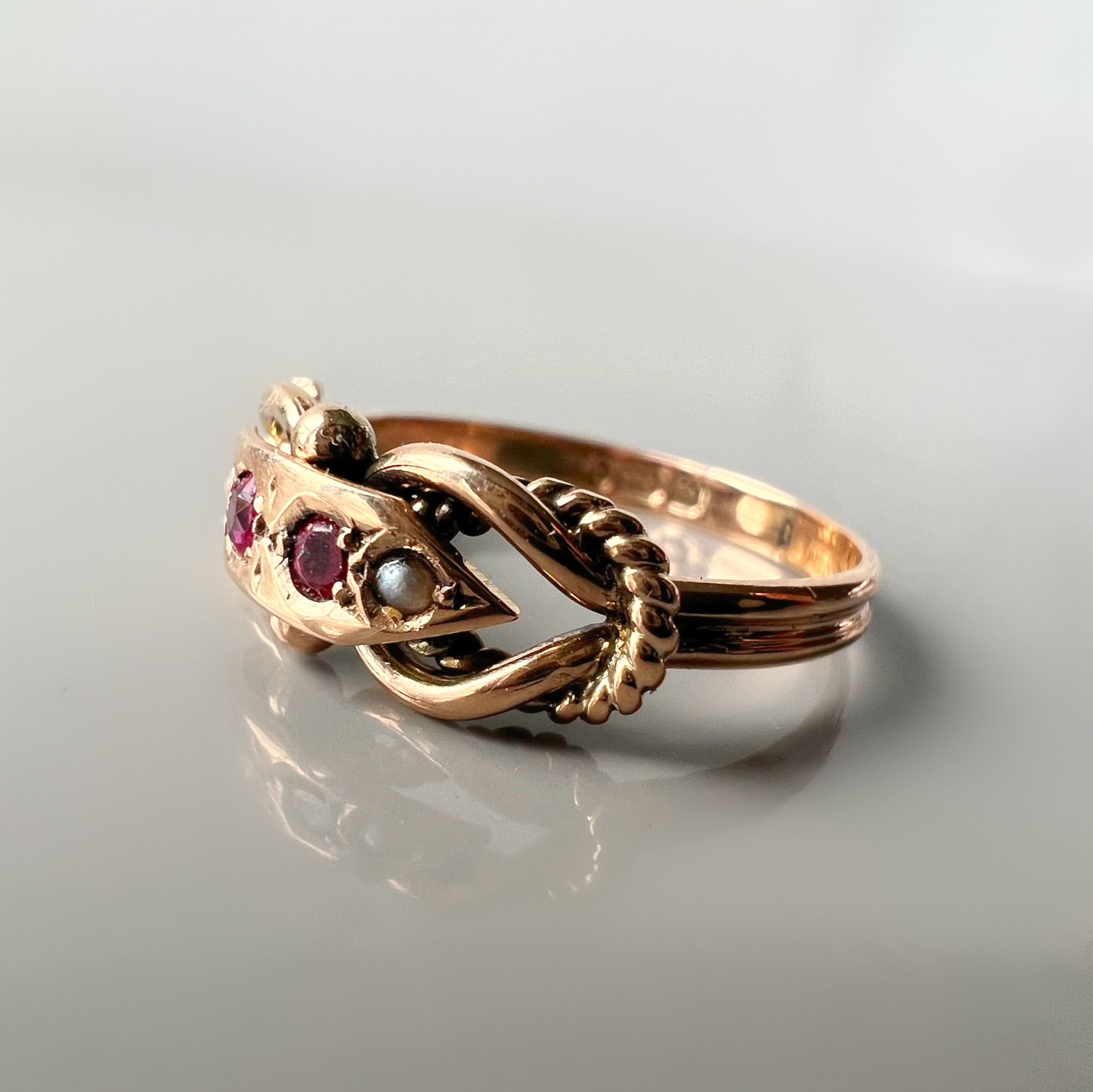 Vintage Ruby and Pearl Ornate Band